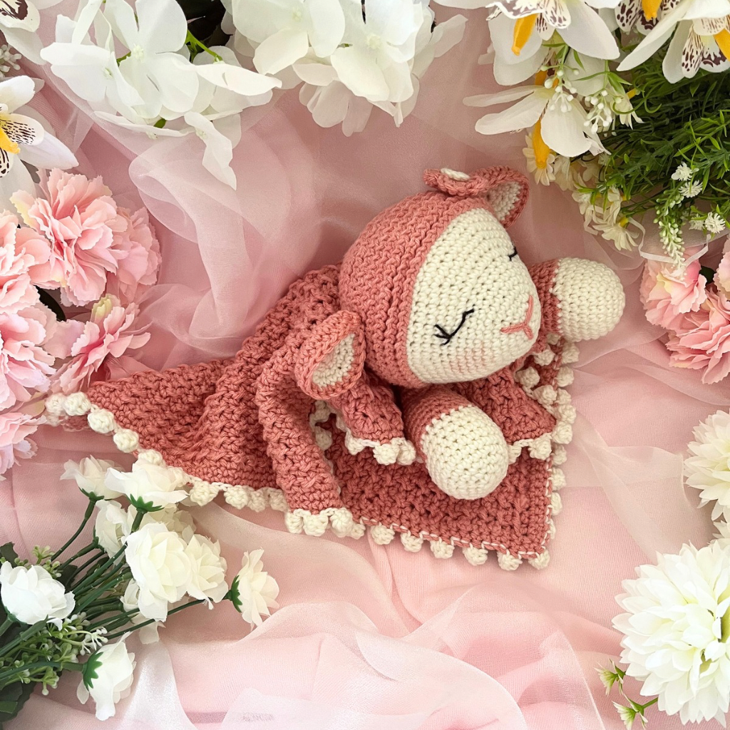 Handmade Crochet Lamb Soft Toy Snuggle Blanket