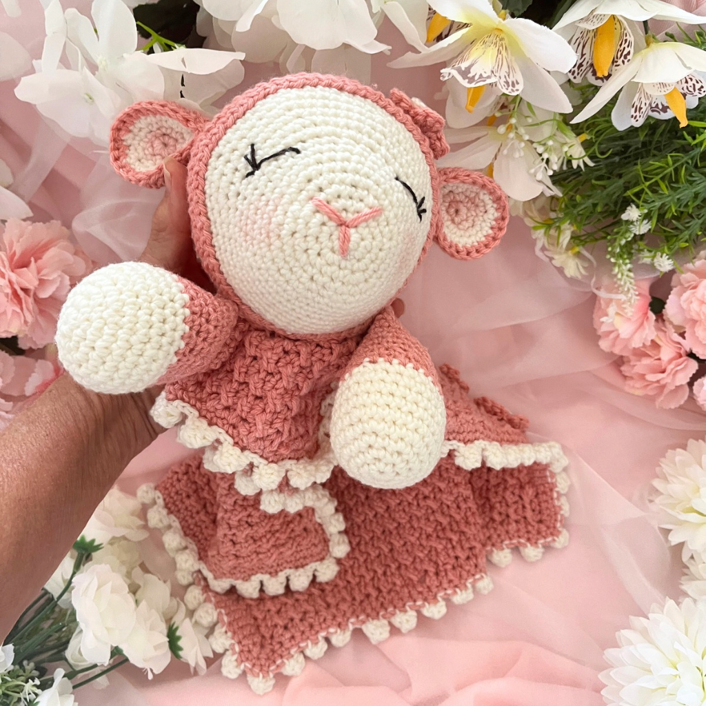 Handmade Crochet Lamb Soft Toy Snuggle Blanket