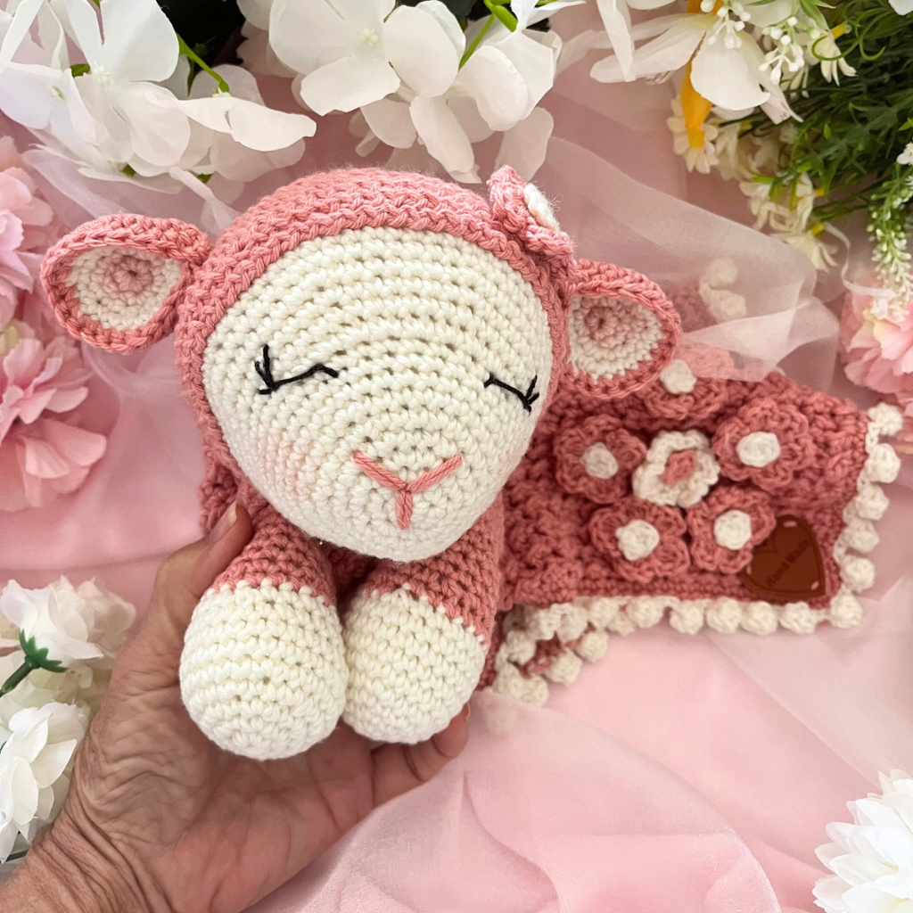 Handmade Crochet Lamb Soft Toy Snuggle Blanket