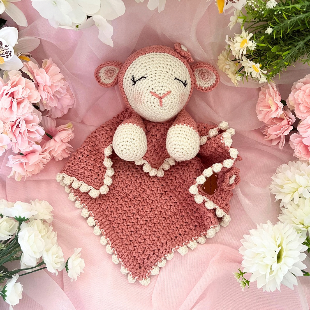 Handmade Crochet Lamb Soft Toy Snuggle Blanket