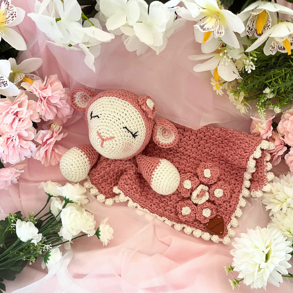 Handmade Crochet Lamb Soft Toy Snuggle Blanket