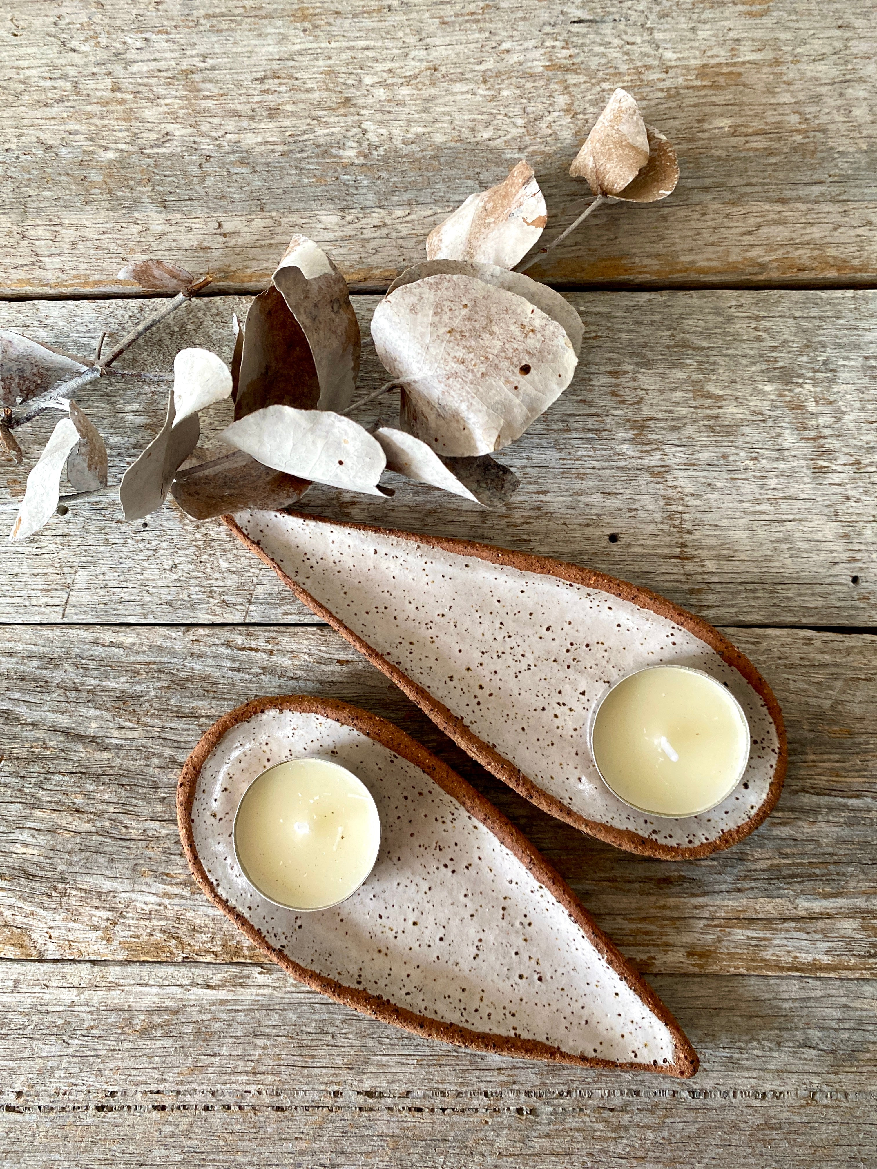 Set of two small Leaf Shaped Dishes - Rustic ceramic - One set available
