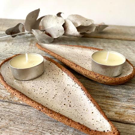 Set of two small Leaf Shaped Dishes - Rustic ceramic - One set available