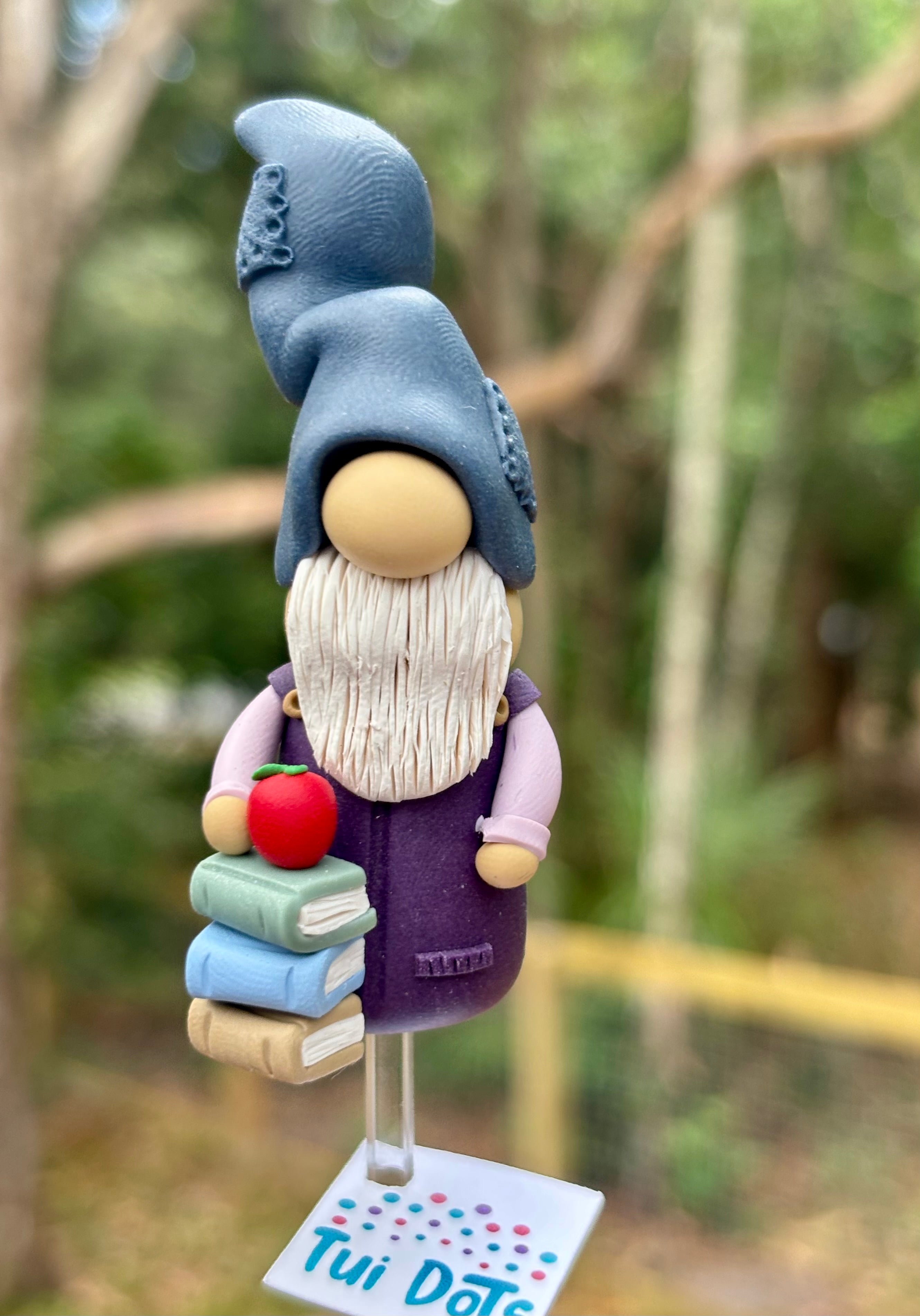 Tiny Gnome - Book stack male (teacher gift) | Polymer clay gnome