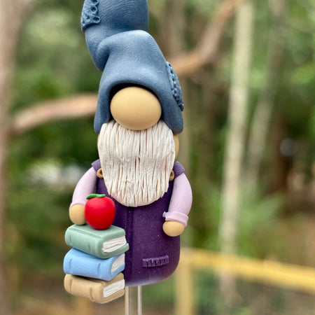 Tiny Gnome - Book stack male (teacher gift) | Polymer clay gnome