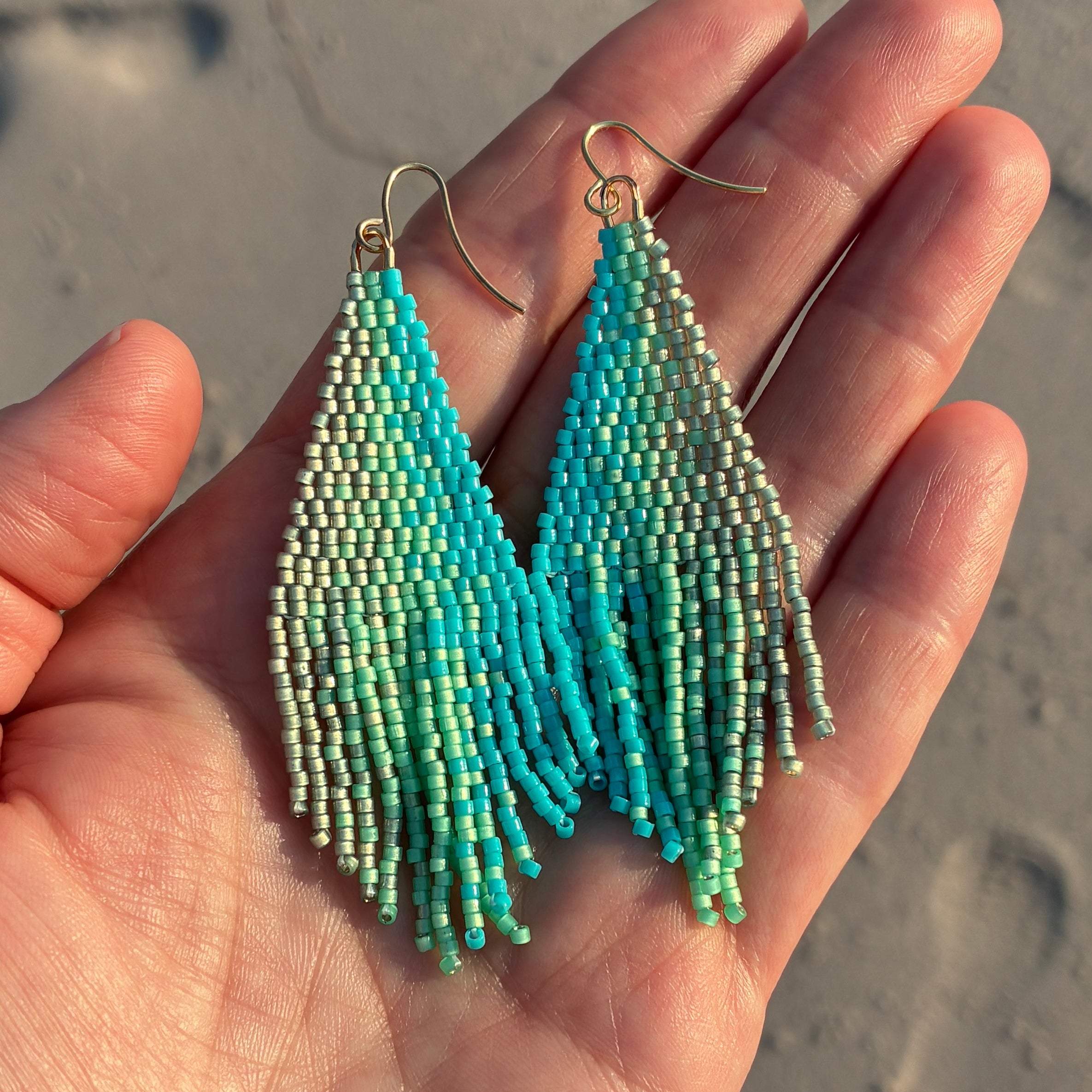 Beaded fringe earrings - Seaglass