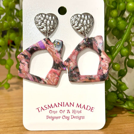 Modern Abstract House Dangles with Silver Stud