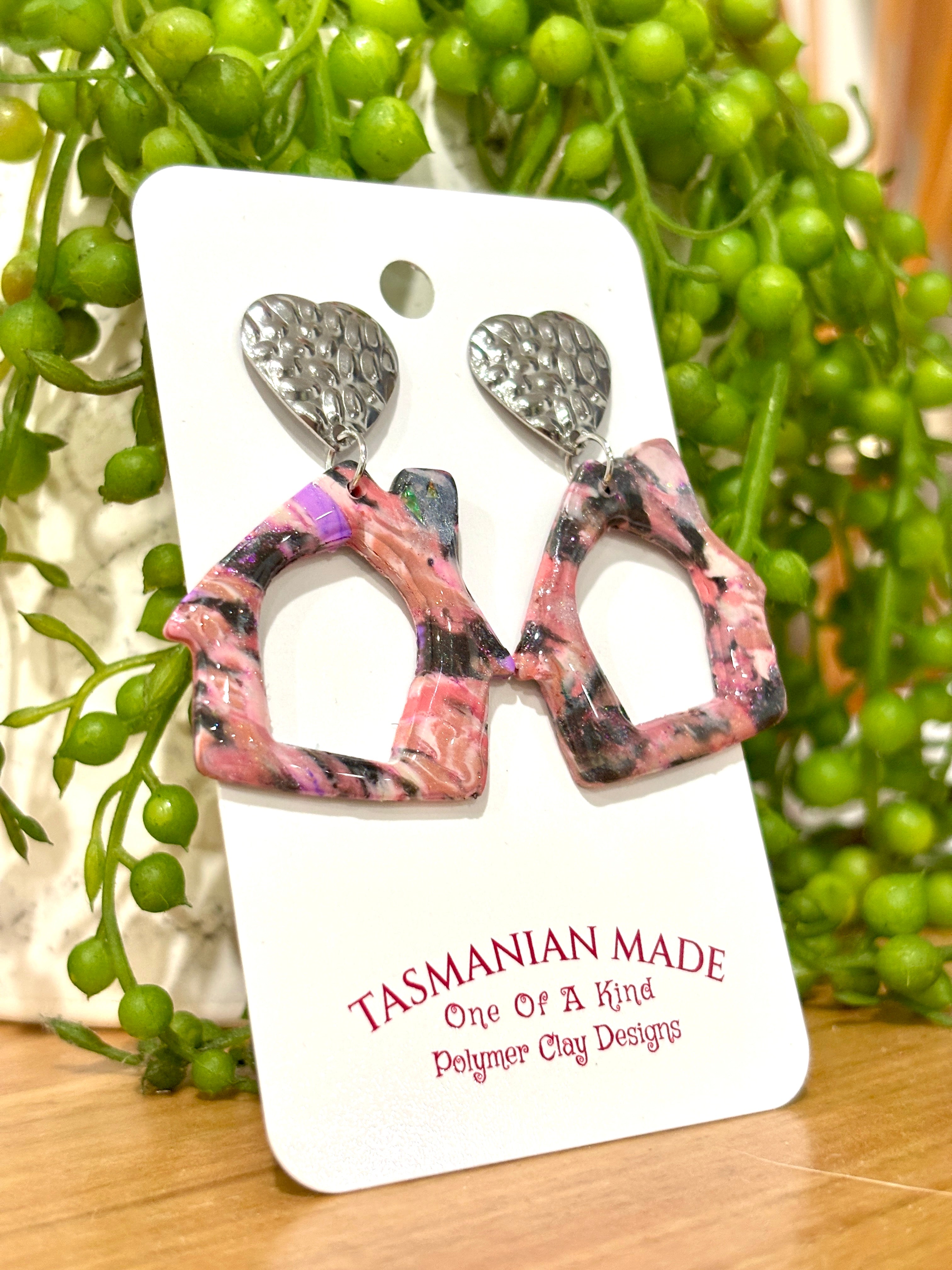 Modern Abstract House Dangles with Silver Stud