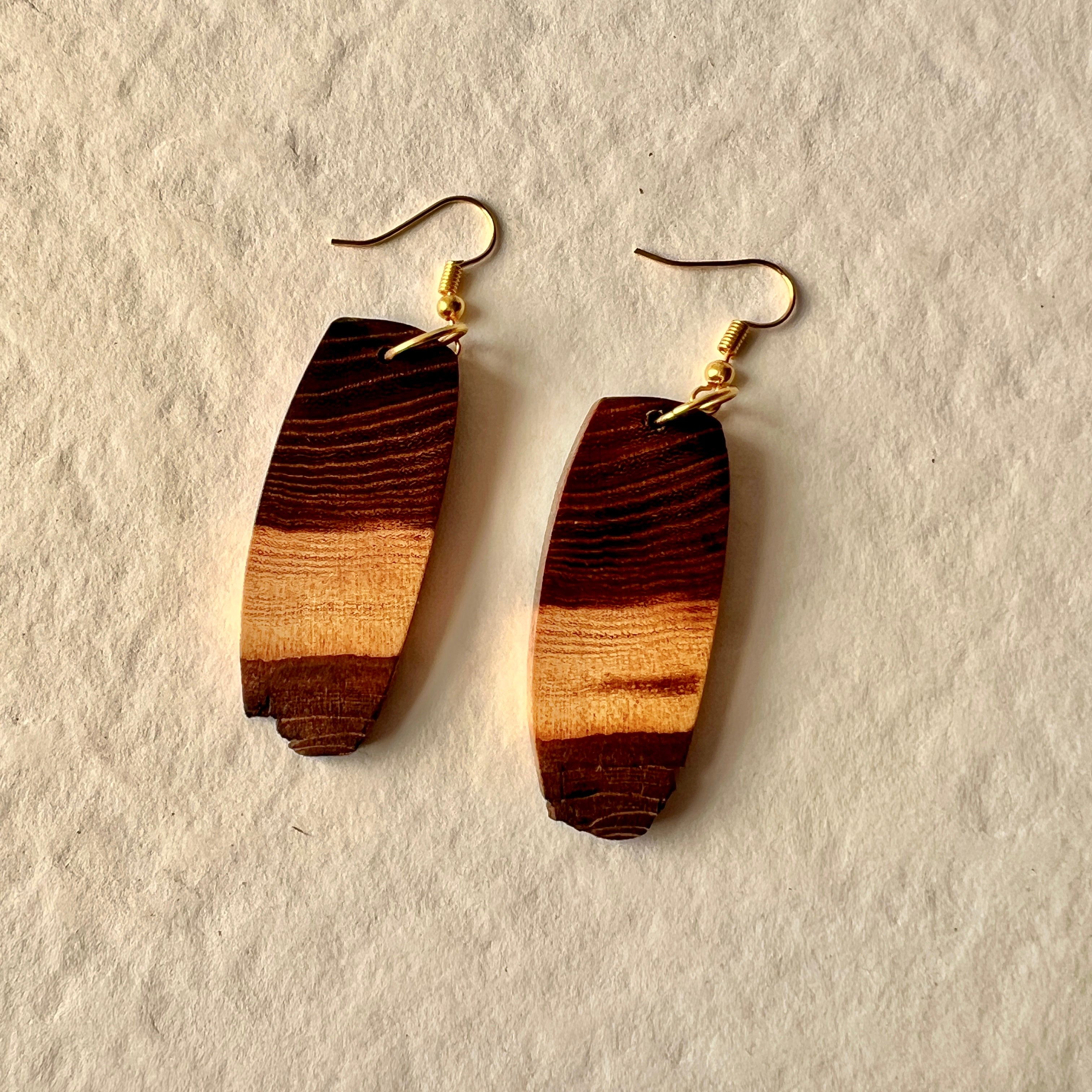 Unique Wooden Earrings in Elm - Beautifully Handmade from Recycled Timber