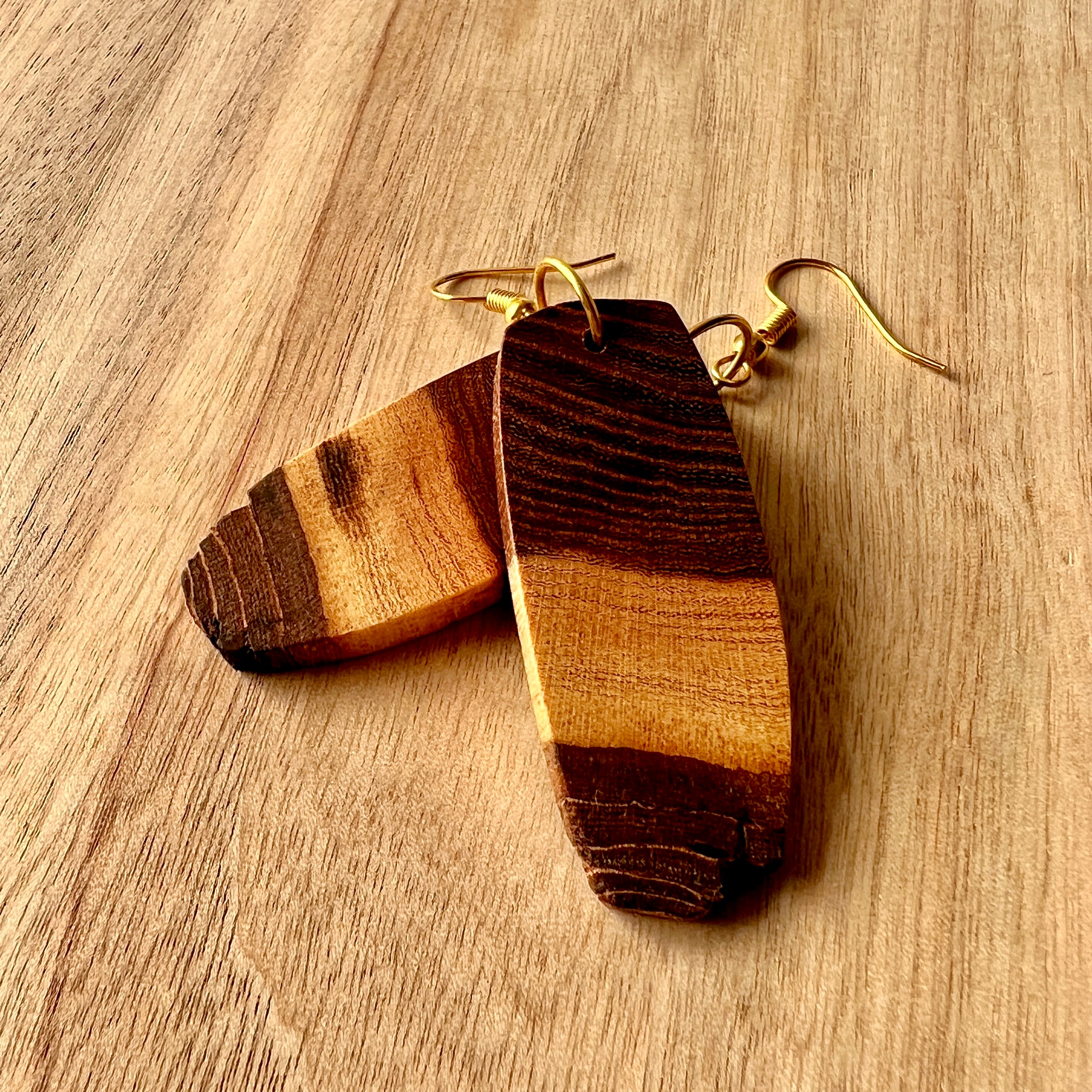 Unique Wooden Earrings in Elm - Beautifully Handmade from Recycled Timber
