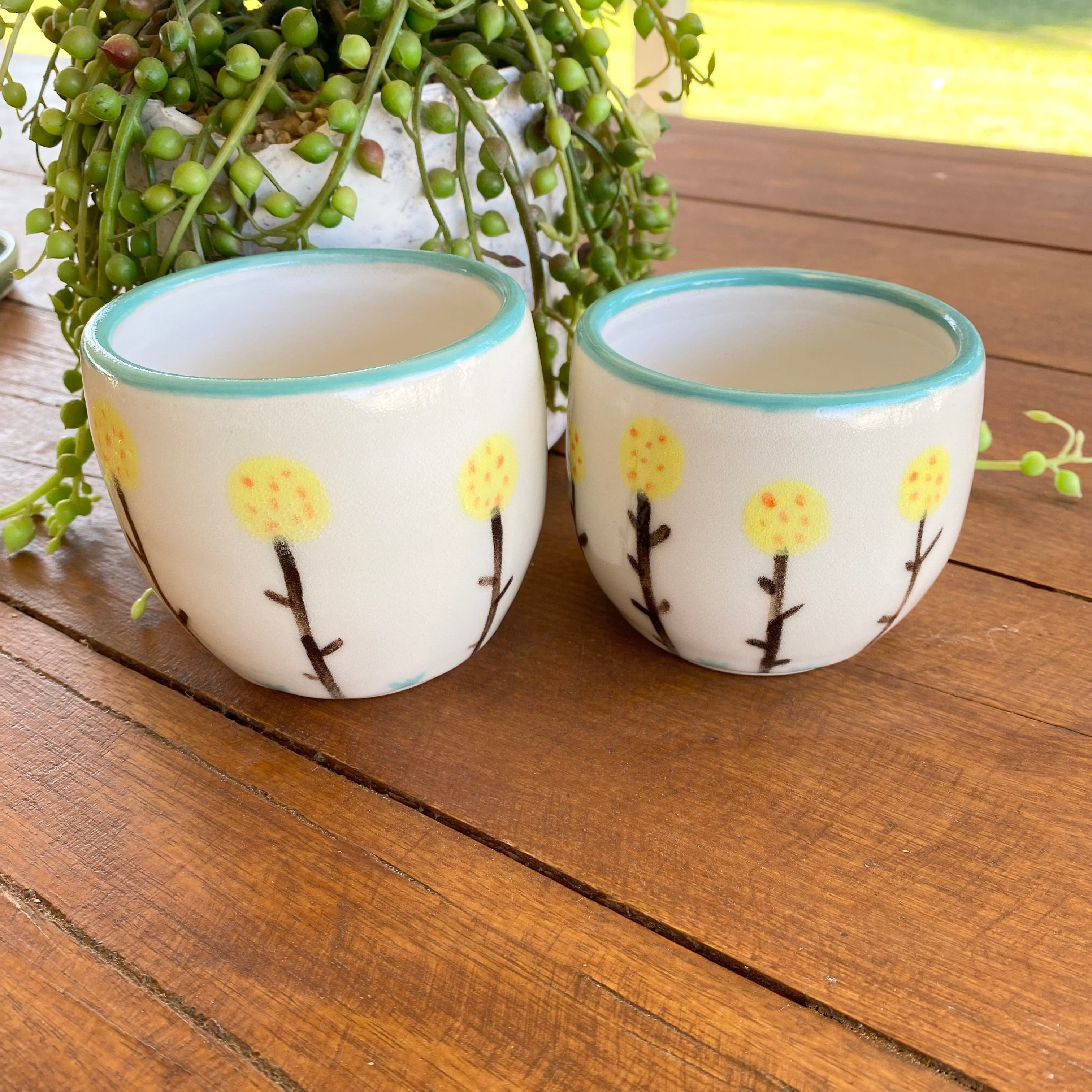Latte Cups|Hand-painted Billie Button Flowers|Handmade Pottery