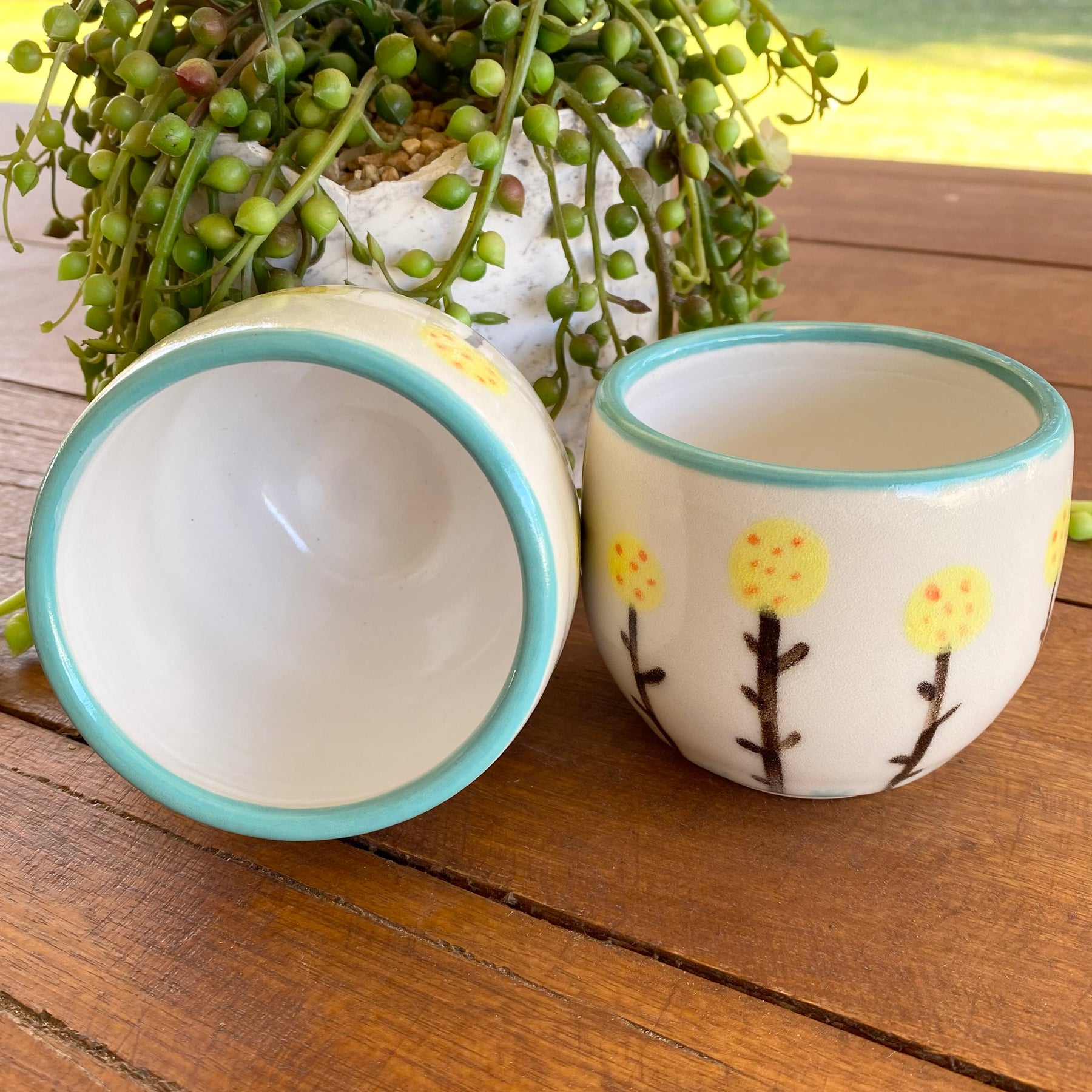 Latte Cups|Hand-painted Billie Button Flowers|Handmade Pottery