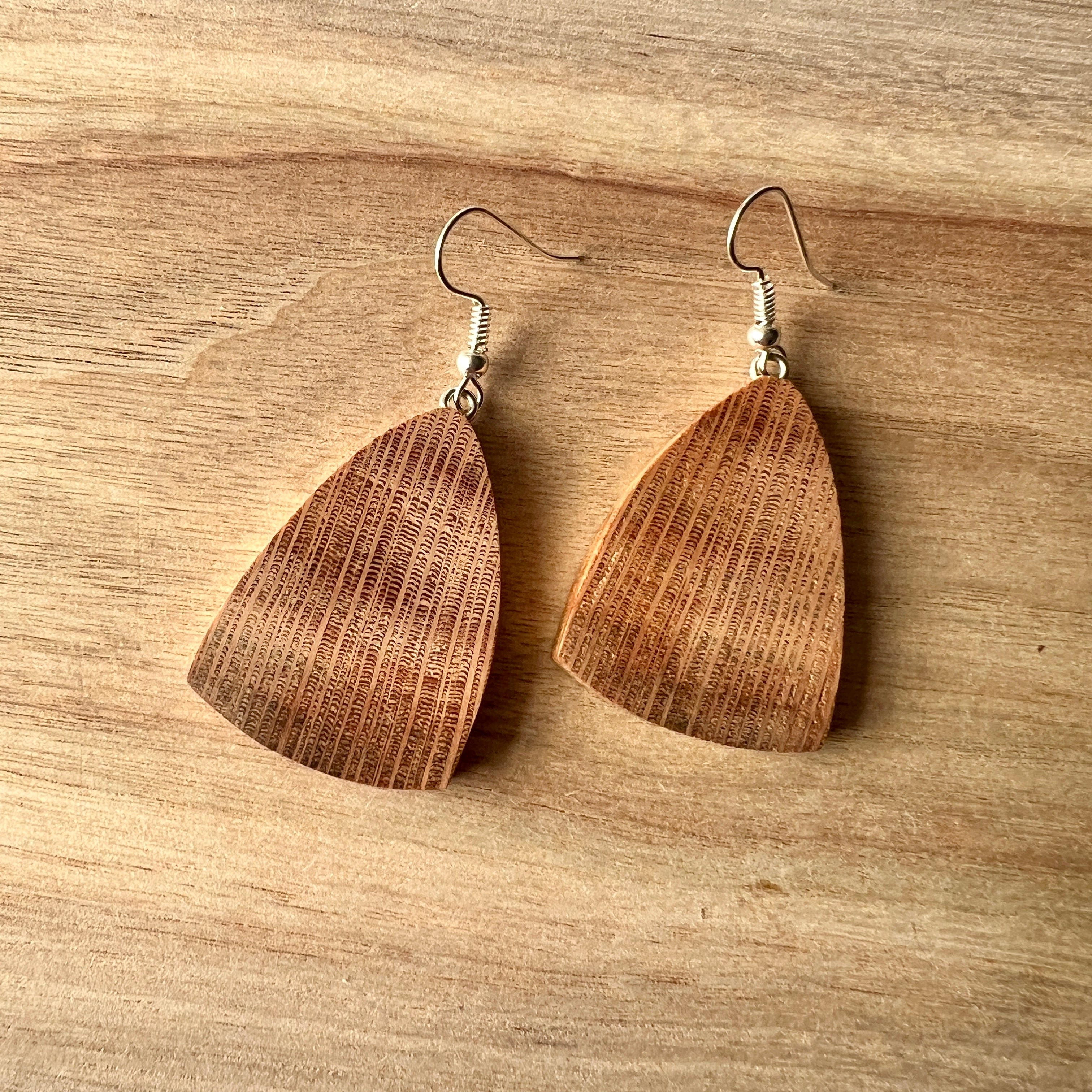 Unique Wooden Earrings in Silky Oak - Handmade from Recycled Timber