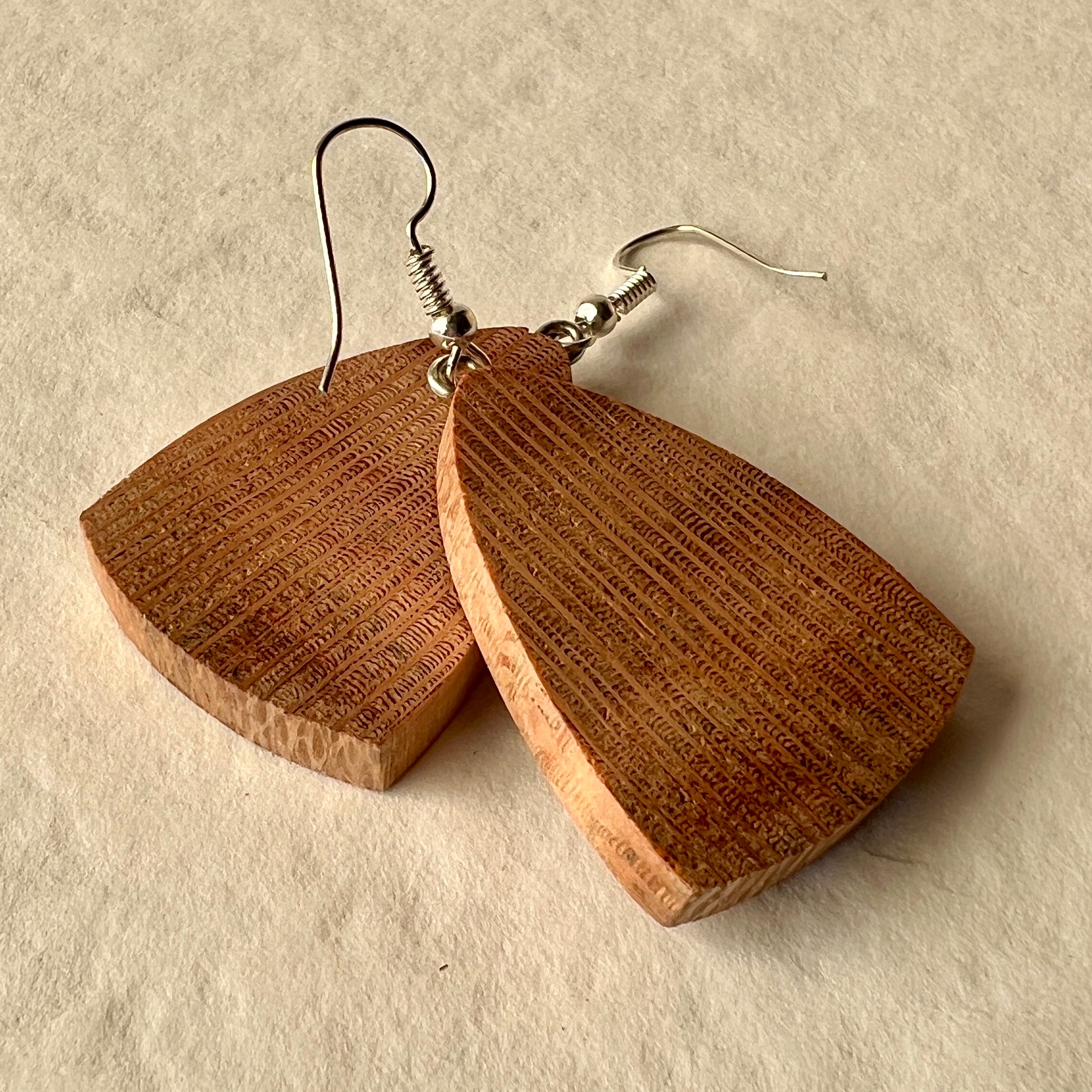 Unique Wooden Earrings in Silky Oak - Handmade from Recycled Timber