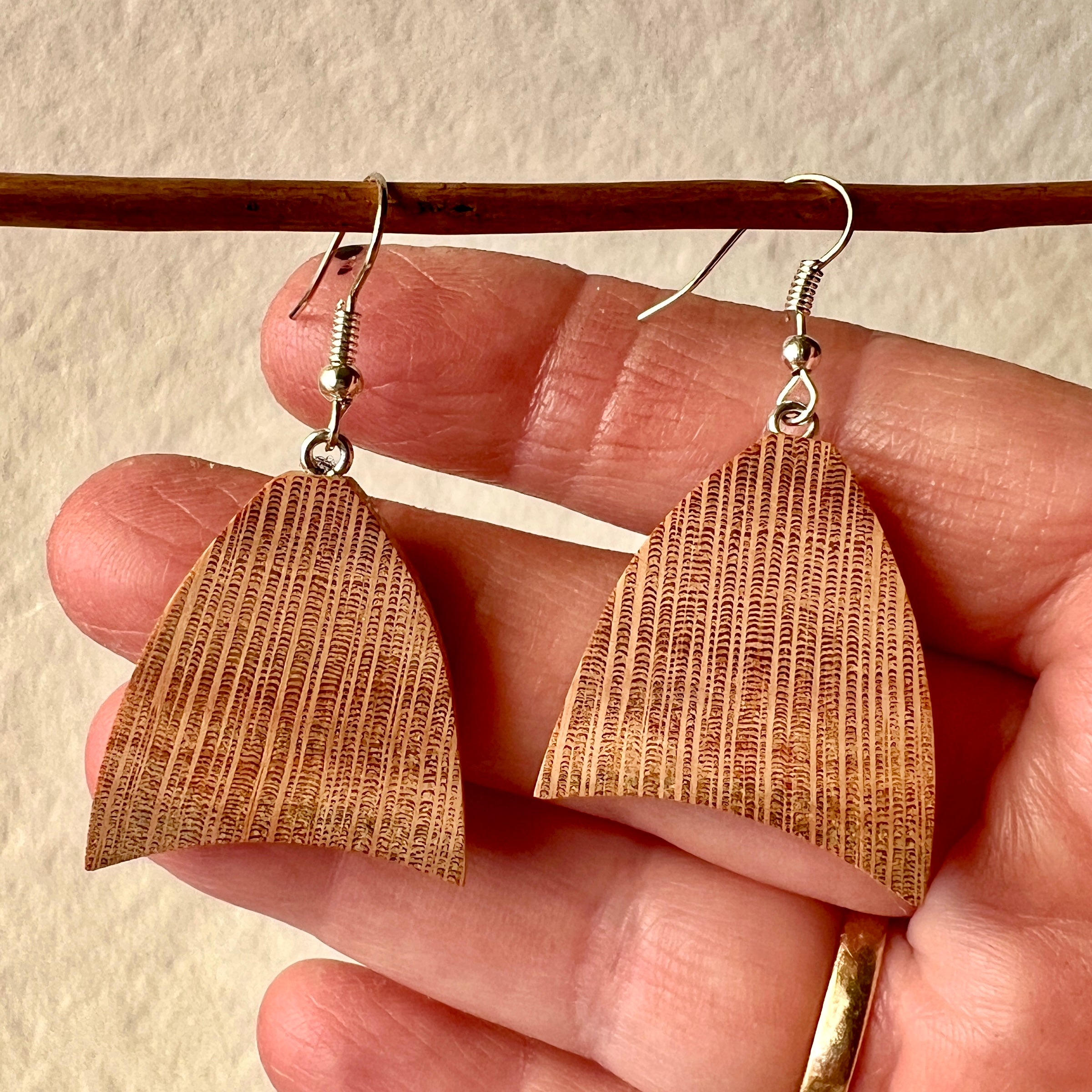 Unique Wooden Earrings in in Silky Oak - Handmade from Recycled Timber