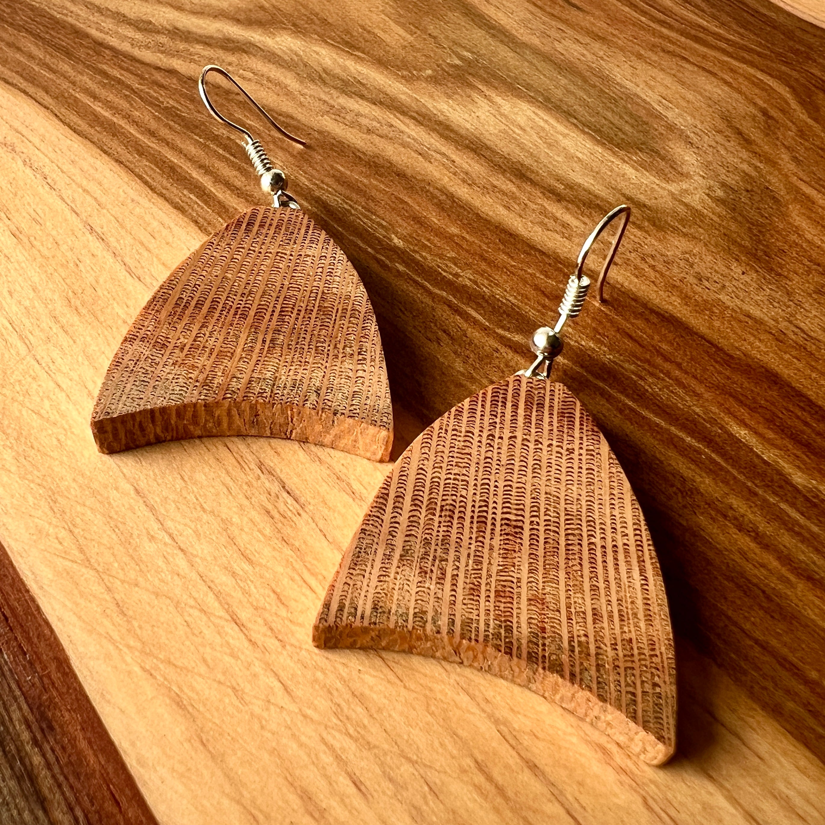 Unique Wooden Earrings in in Silky Oak - Handmade from Recycled Timber
