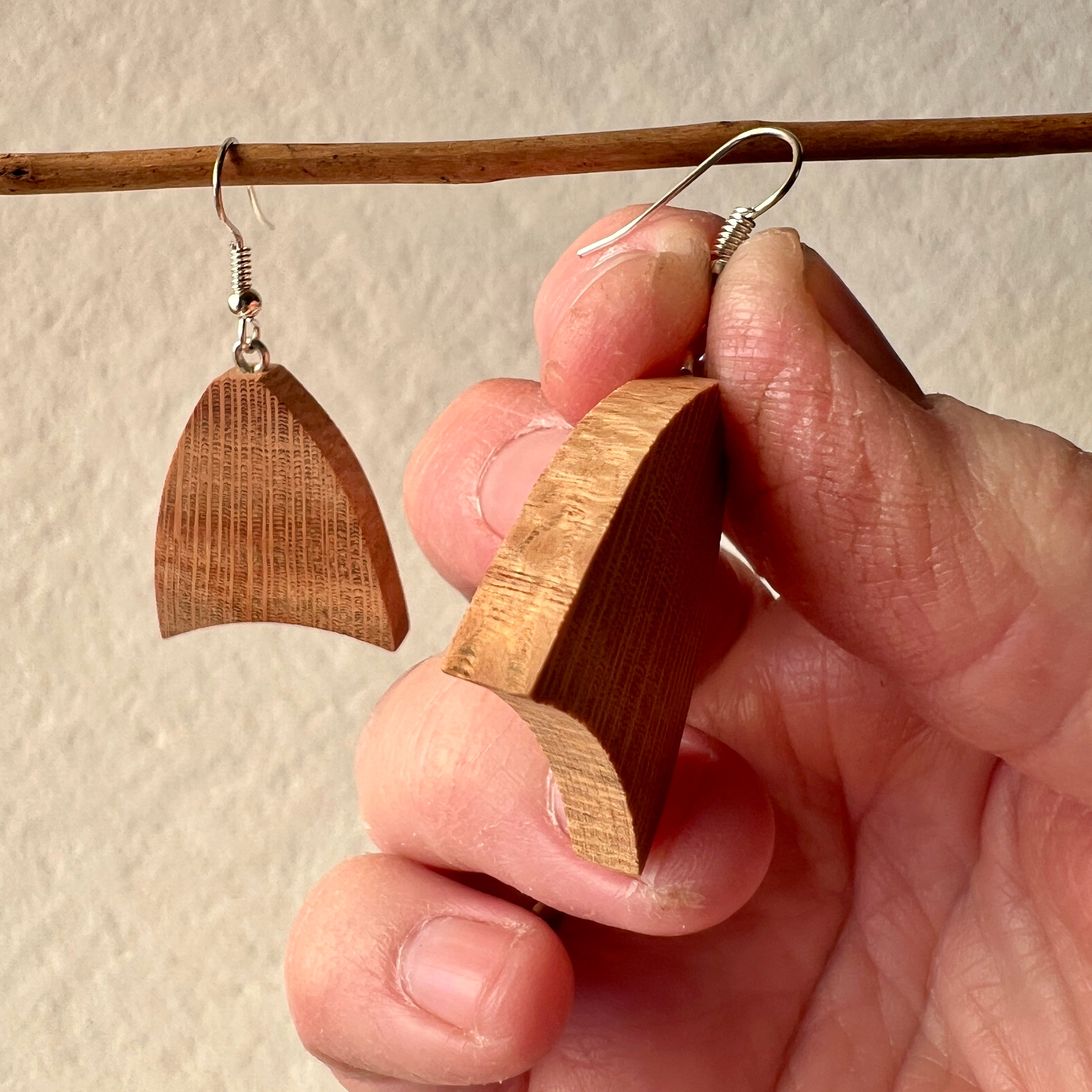 Unique Wooden Earrings in in Silky Oak - Handmade from Recycled Timber
