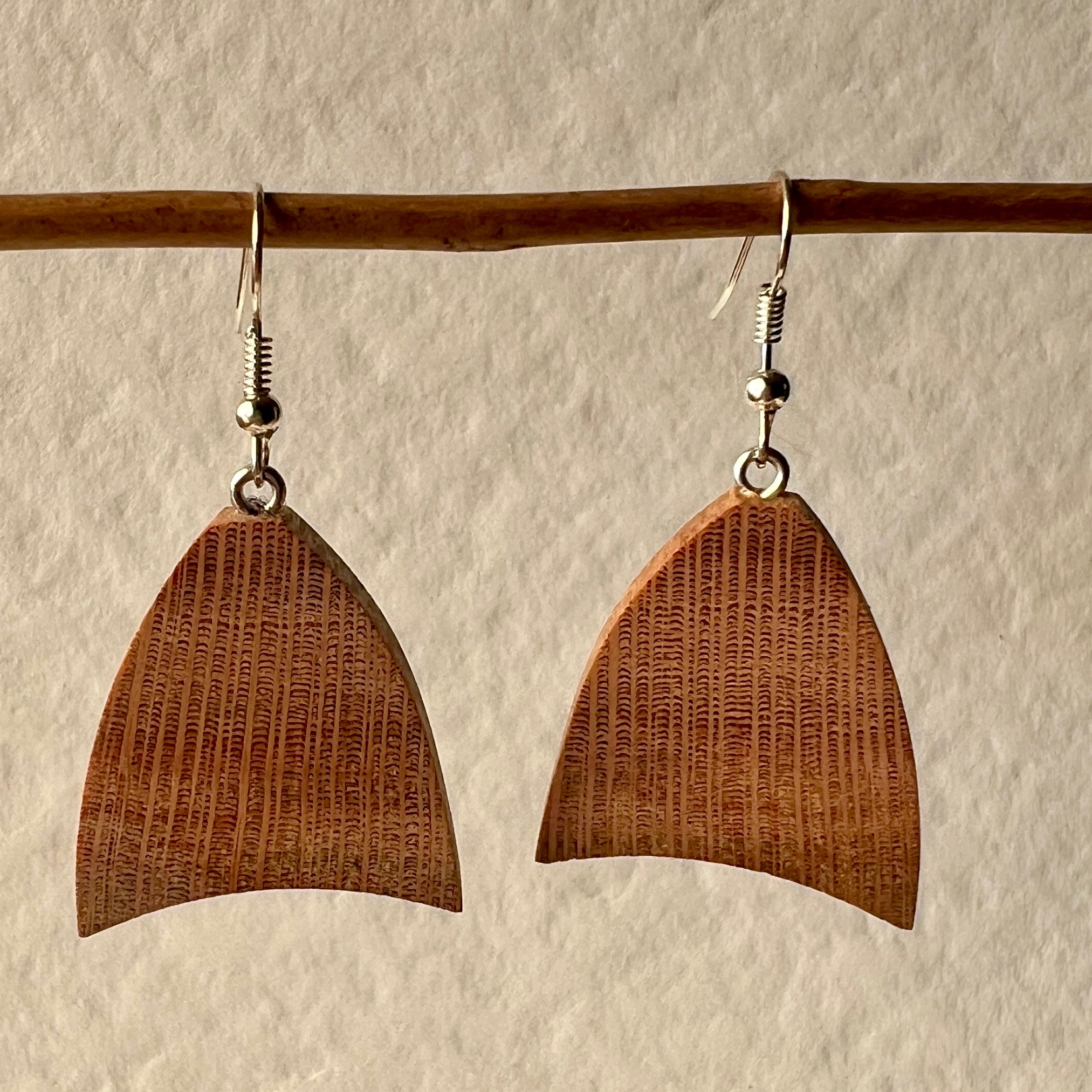 Unique Wooden Earrings in in Silky Oak - Handmade from Recycled Timber