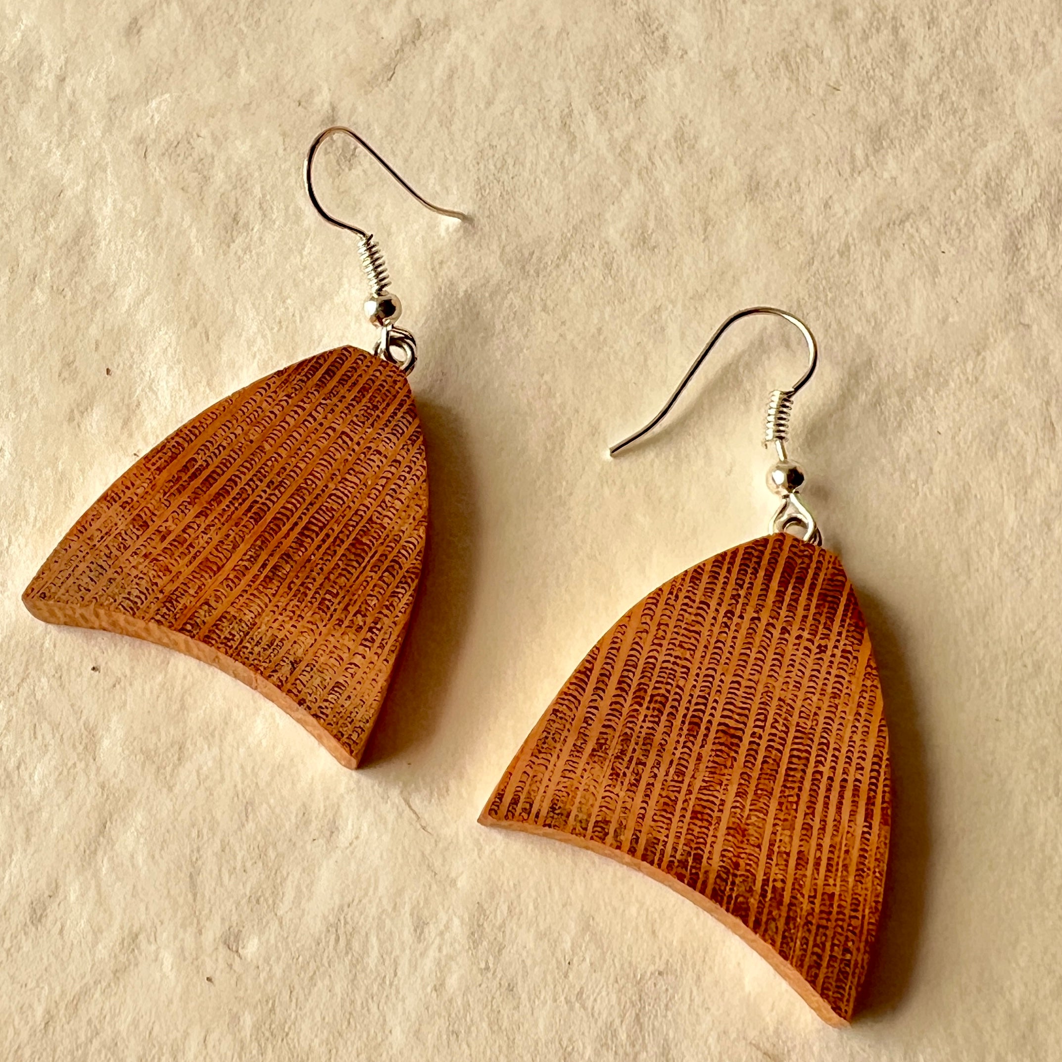 Unique Wooden Earrings in in Silky Oak - Handmade from Recycled Timber