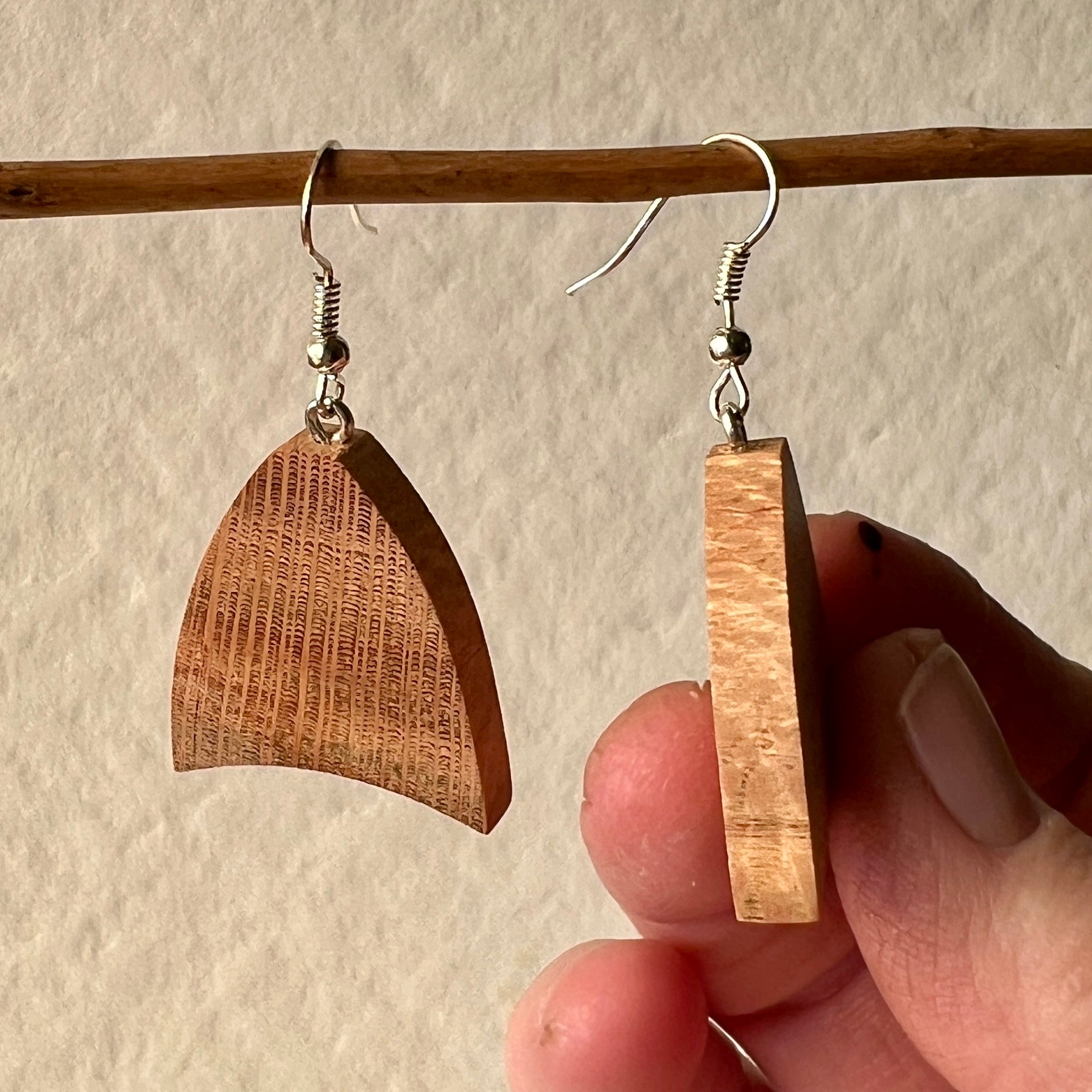Unique Wooden Earrings in in Silky Oak - Handmade from Recycled Timber
