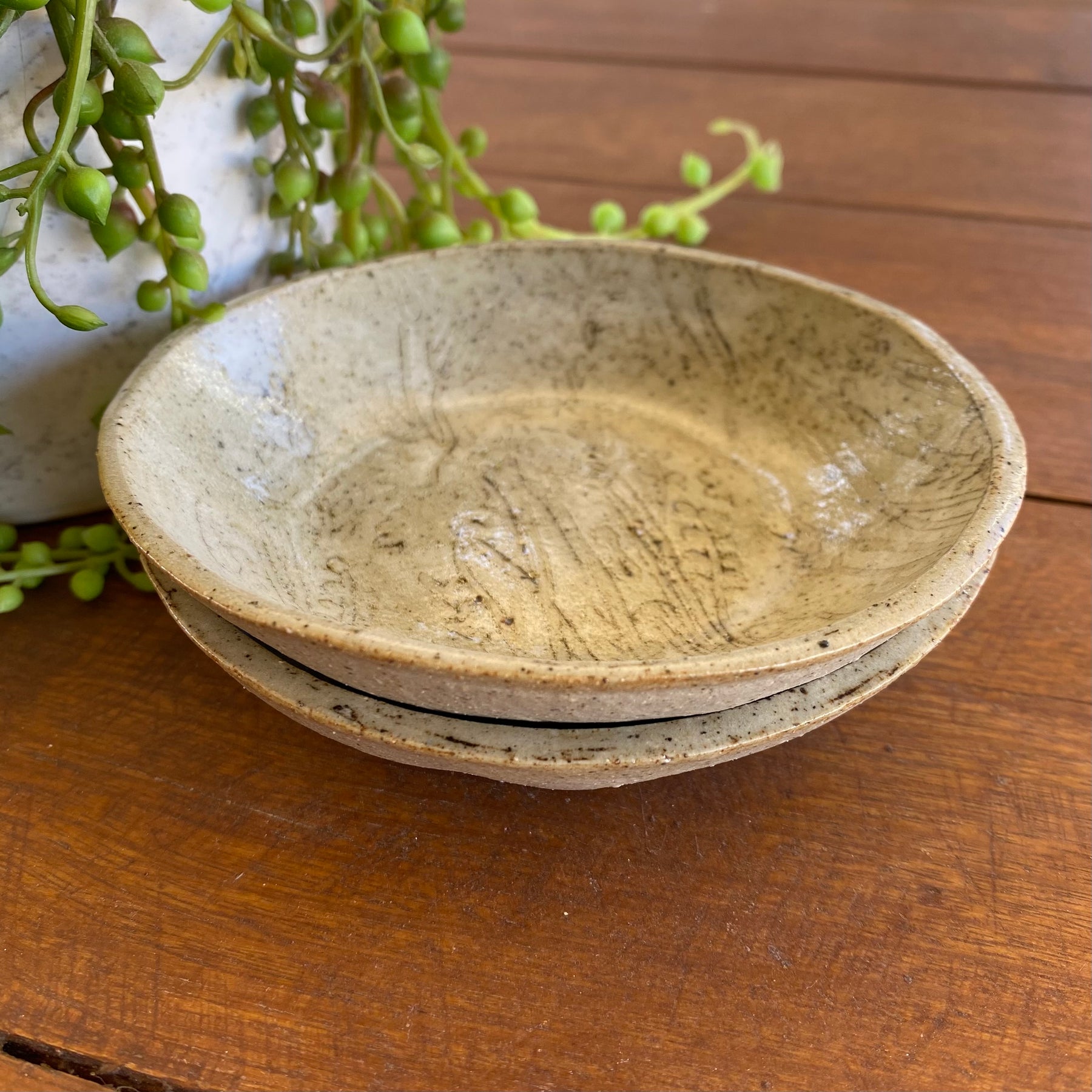Set of 2 Handcrafted Textured Ceramic Bowls|Handmade Pottery