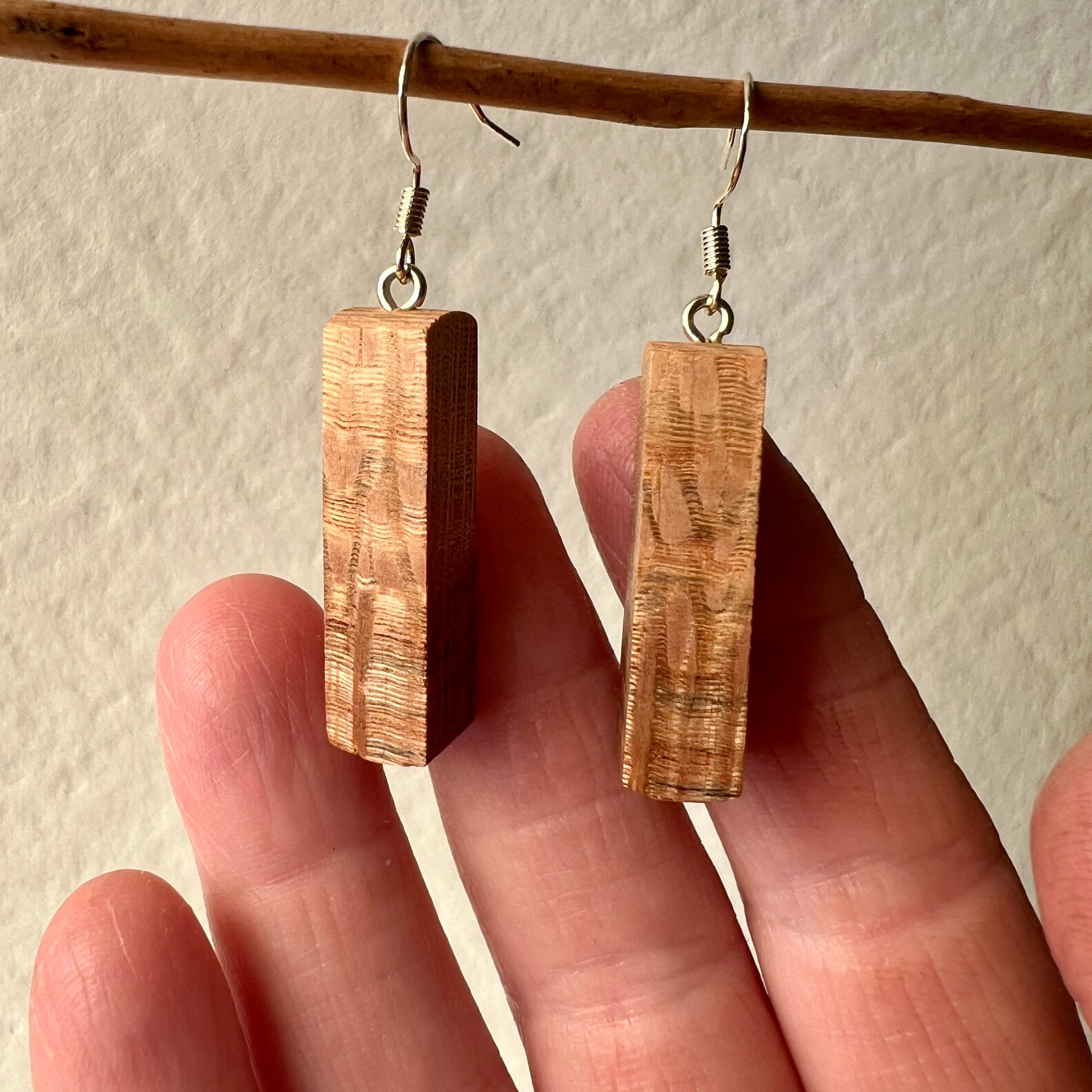 Wooden Earrings in Silky Oak - Handmade Unique One of a Kind Earrings