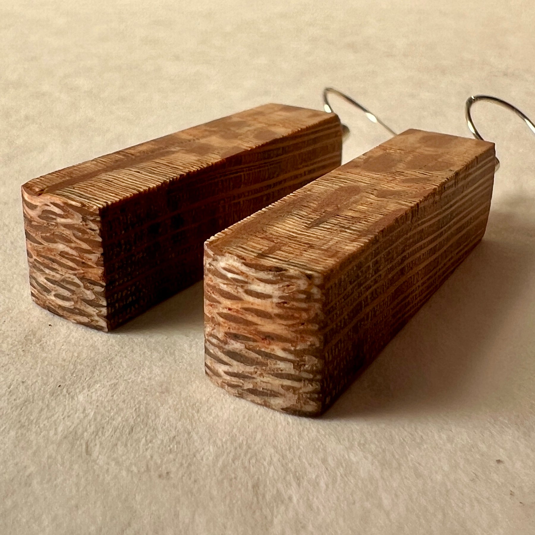Wooden Earrings in Silky Oak - Handmade Unique One of a Kind Earrings