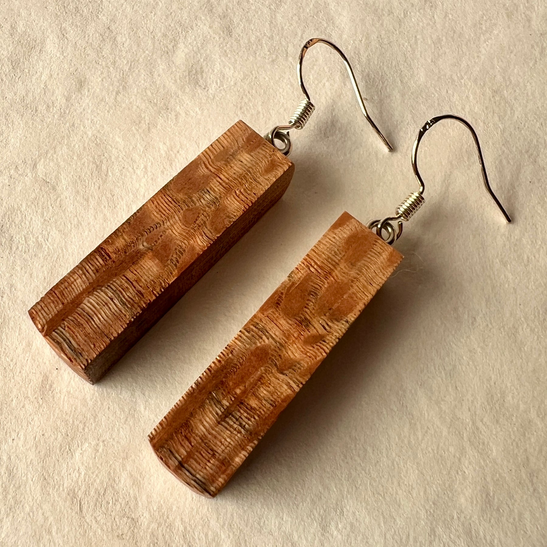 Wooden Earrings in Silky Oak - Handmade Unique One of a Kind Earrings