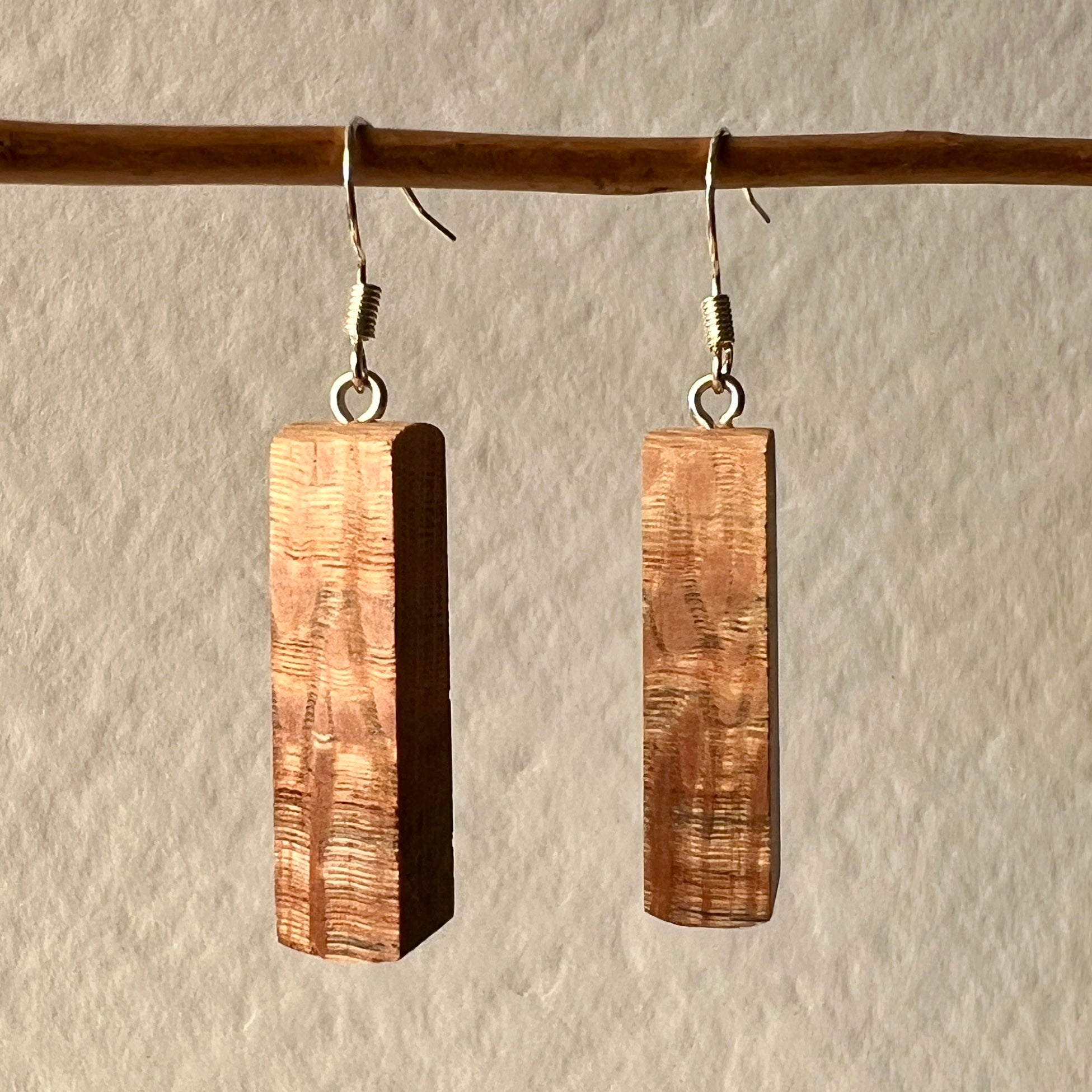 Wooden Earrings in Silky Oak - Handmade Unique One of a Kind Earrings