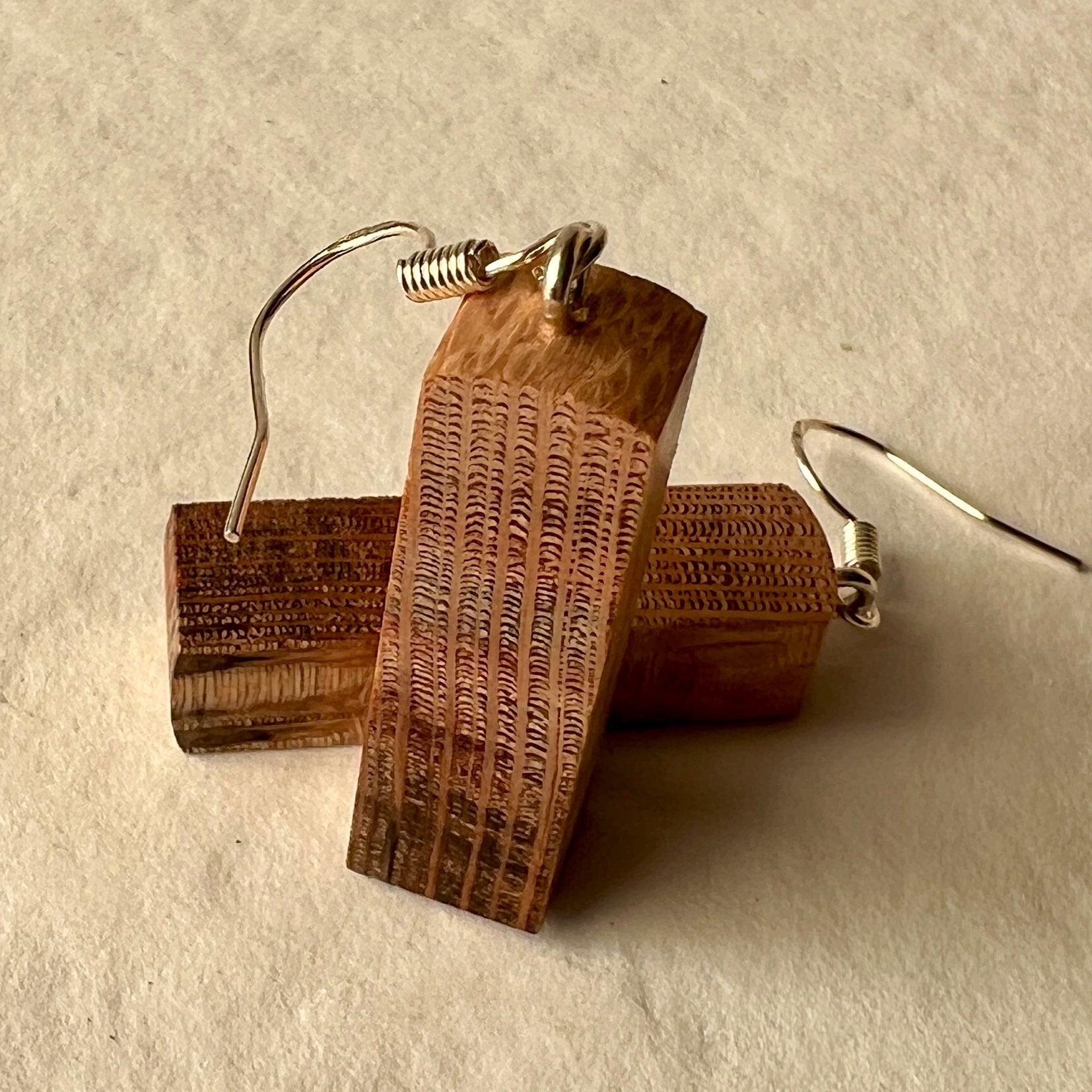 Wooden Earrings in Silky Oak - Handmade Unique One of a Kind Earrings