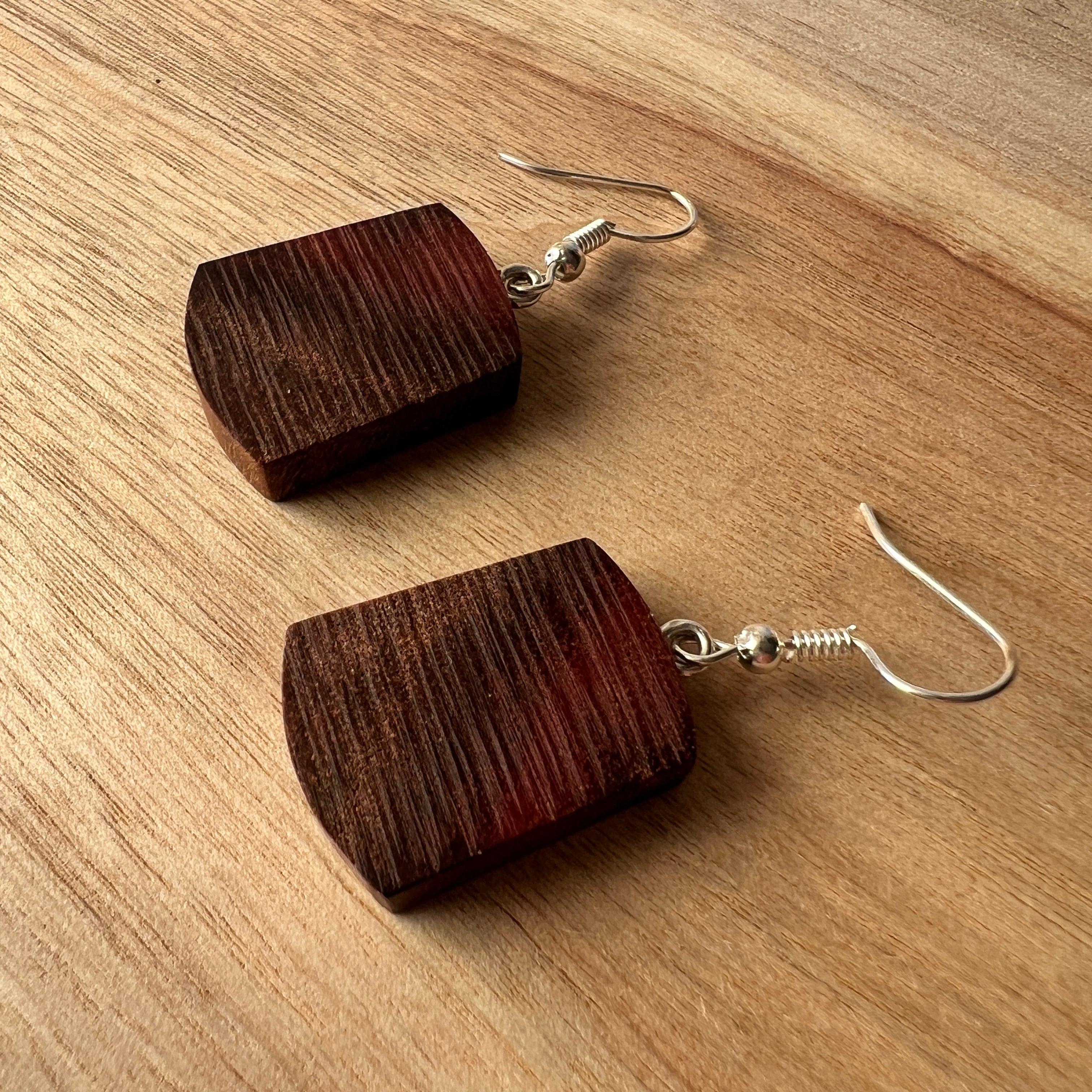 Unique Earrings Handmade from Recycled Timber
