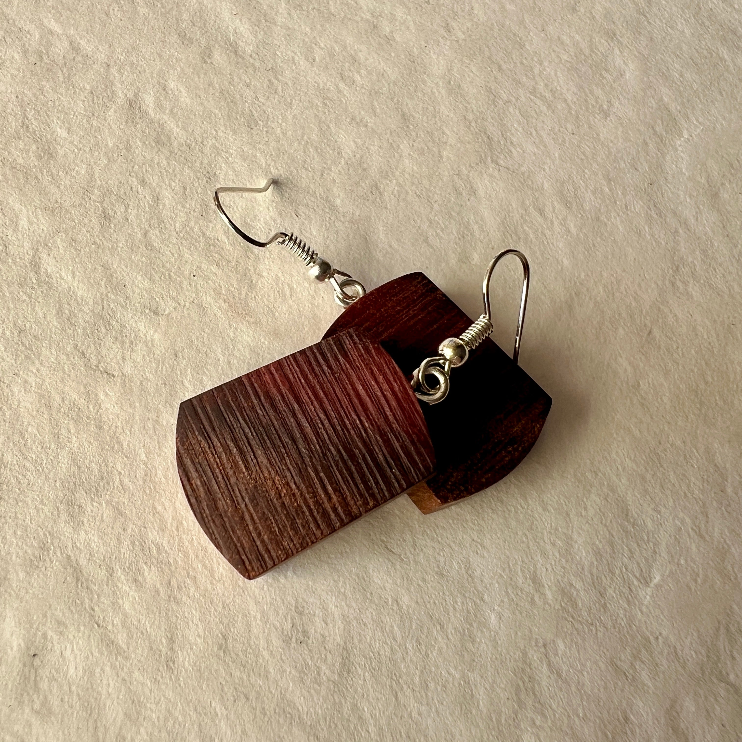 Unique Earrings Handmade from Recycled Timber