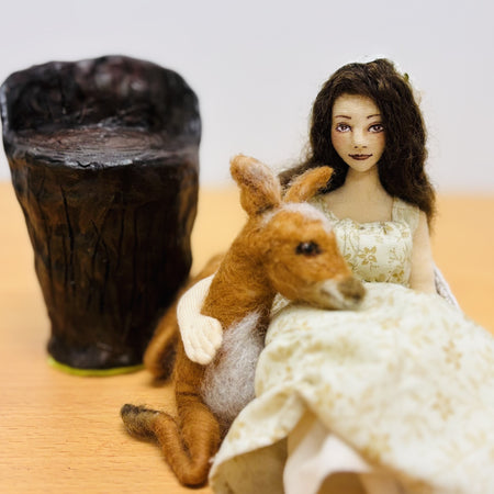 The Enchanted Stag art doll creation, needlefelt deer, OOAK, fairytale theme, mixed media, Free Shipping