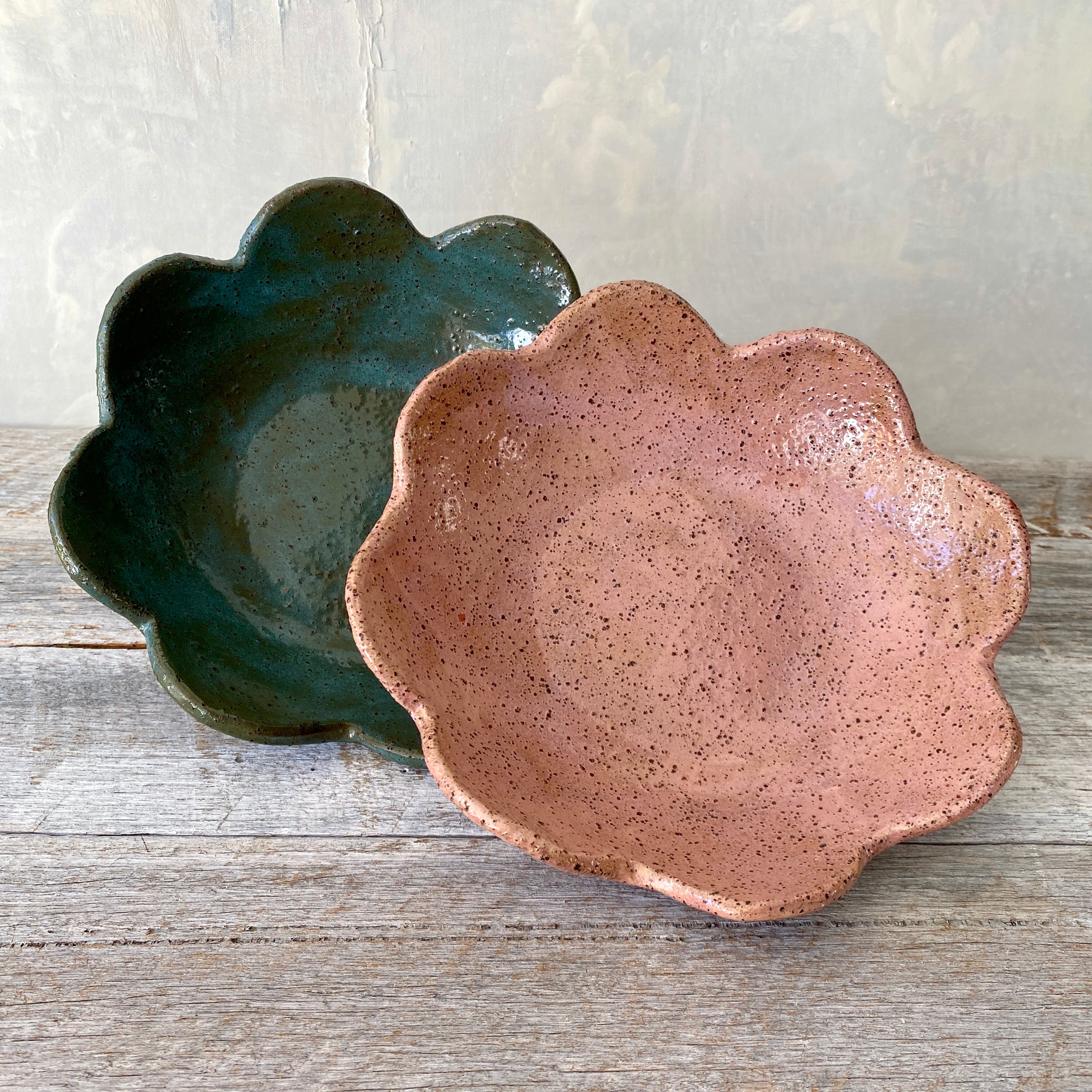 Teal Flower Shaped Ceramic Bowl