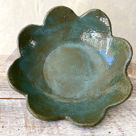 Teal Flower Shaped Ceramic Bowl