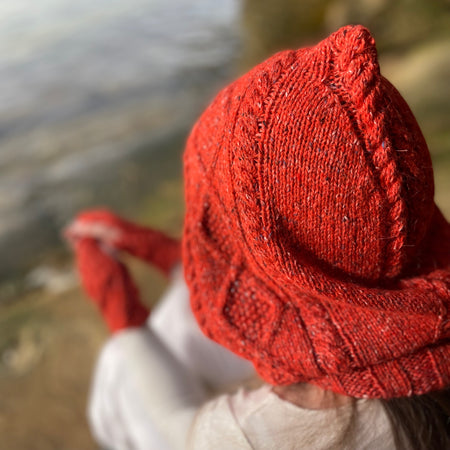 Orange Tweed Hooded Cowl and Gloves Set