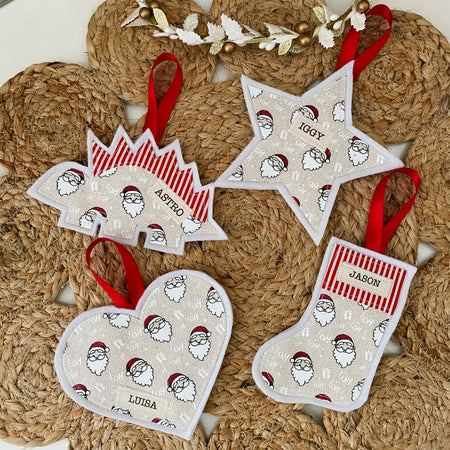 Set of 4 Appliqued Christmas Decorations - Personalised - Various Designs