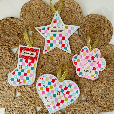 Set of 4 Appliqued Christmas decorations - Various designs - Personalised