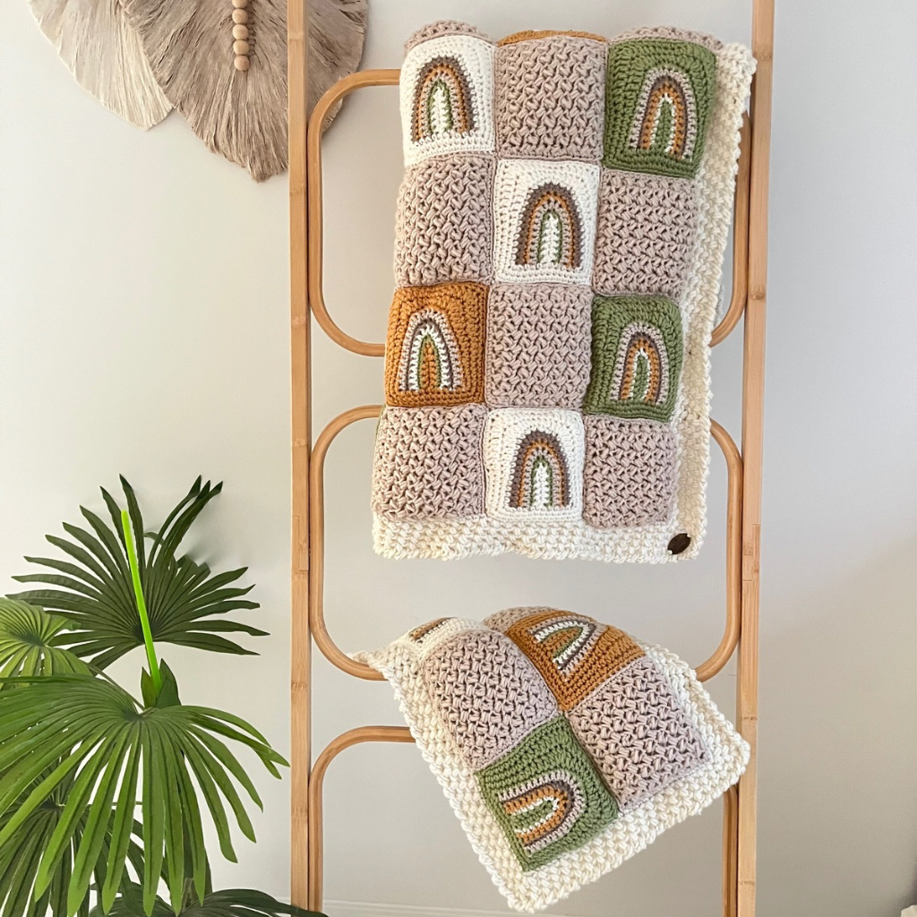 Handmade Baby Crochet Blanket, Crochet Baby Rainbow Quilt Set