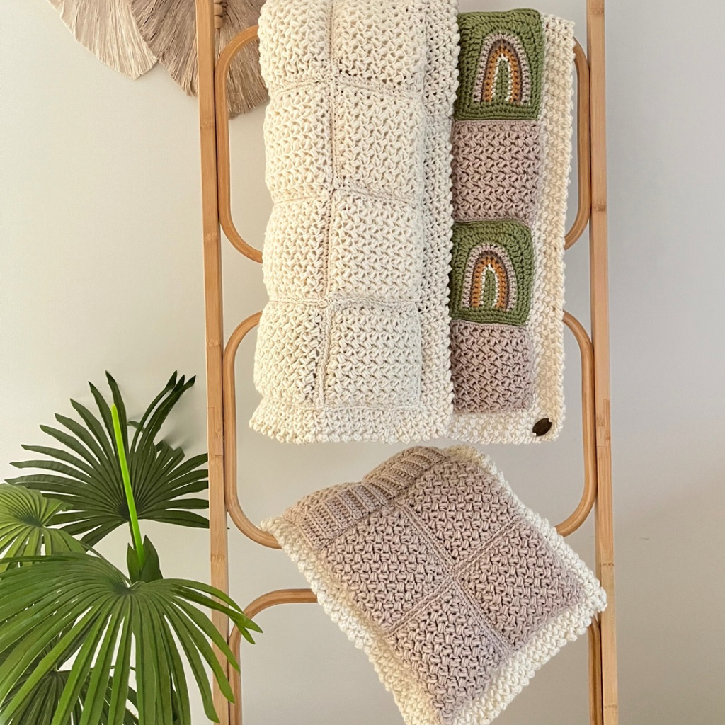 Handmade Baby Crochet Blanket, Crochet Baby Rainbow Quilt Set