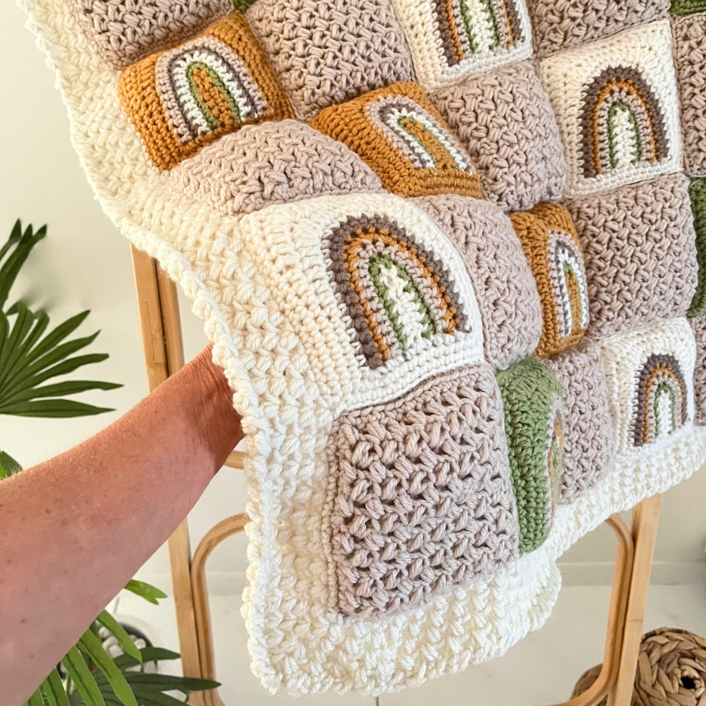 Handmade Baby Crochet Blanket, Crochet Baby Rainbow Quilt Set