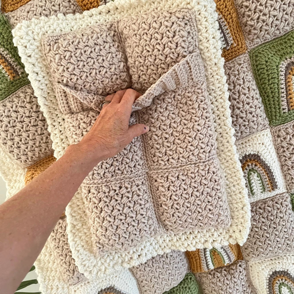 Handmade Baby Crochet Blanket, Crochet Baby Rainbow Quilt Set