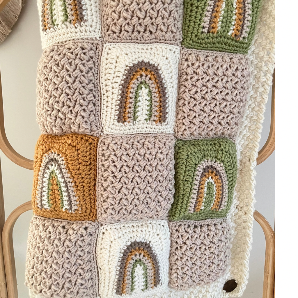 Handmade Baby Crochet Blanket, Crochet Baby Rainbow Quilt Set
