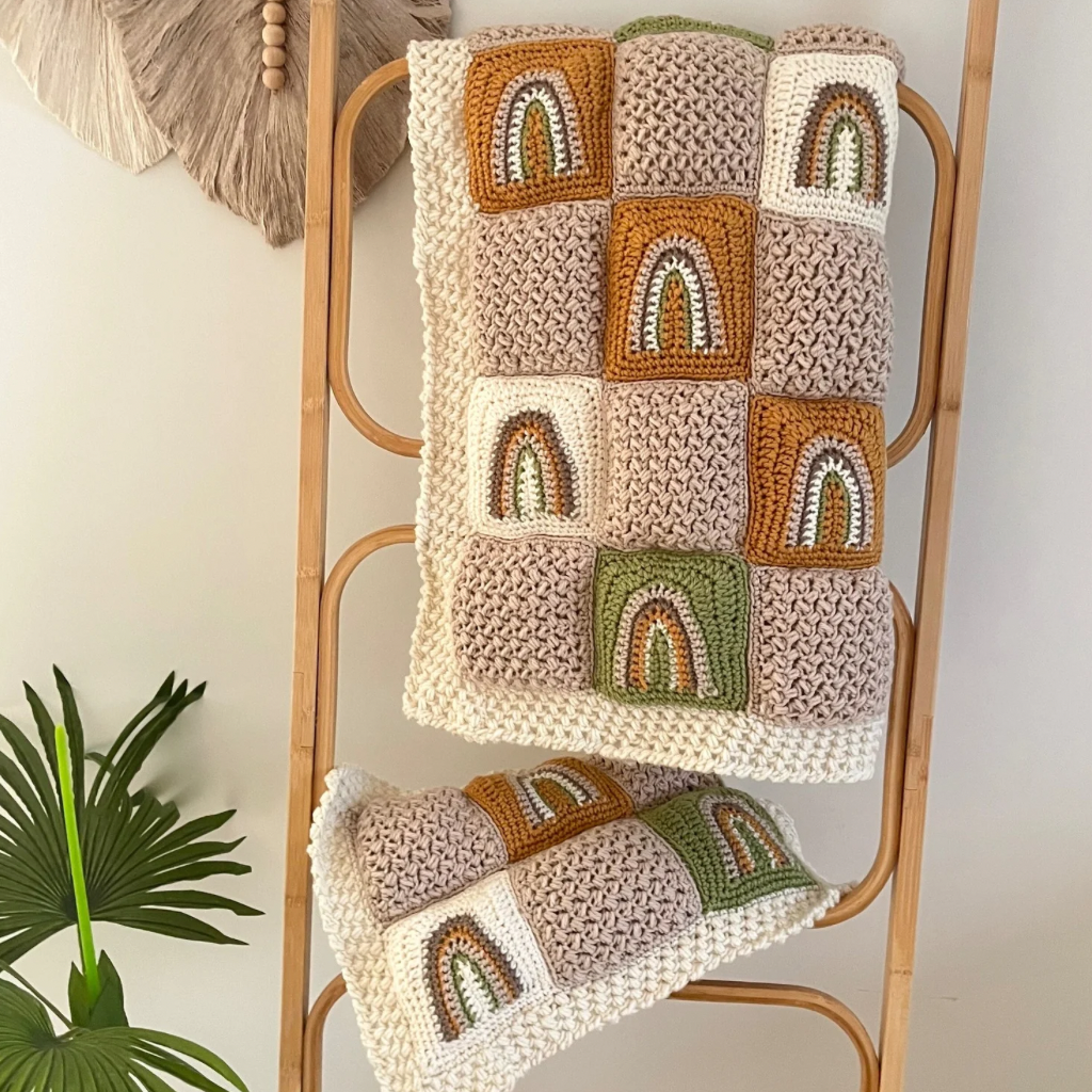 Handmade Baby Crochet Blanket, Crochet Baby Rainbow Quilt Set