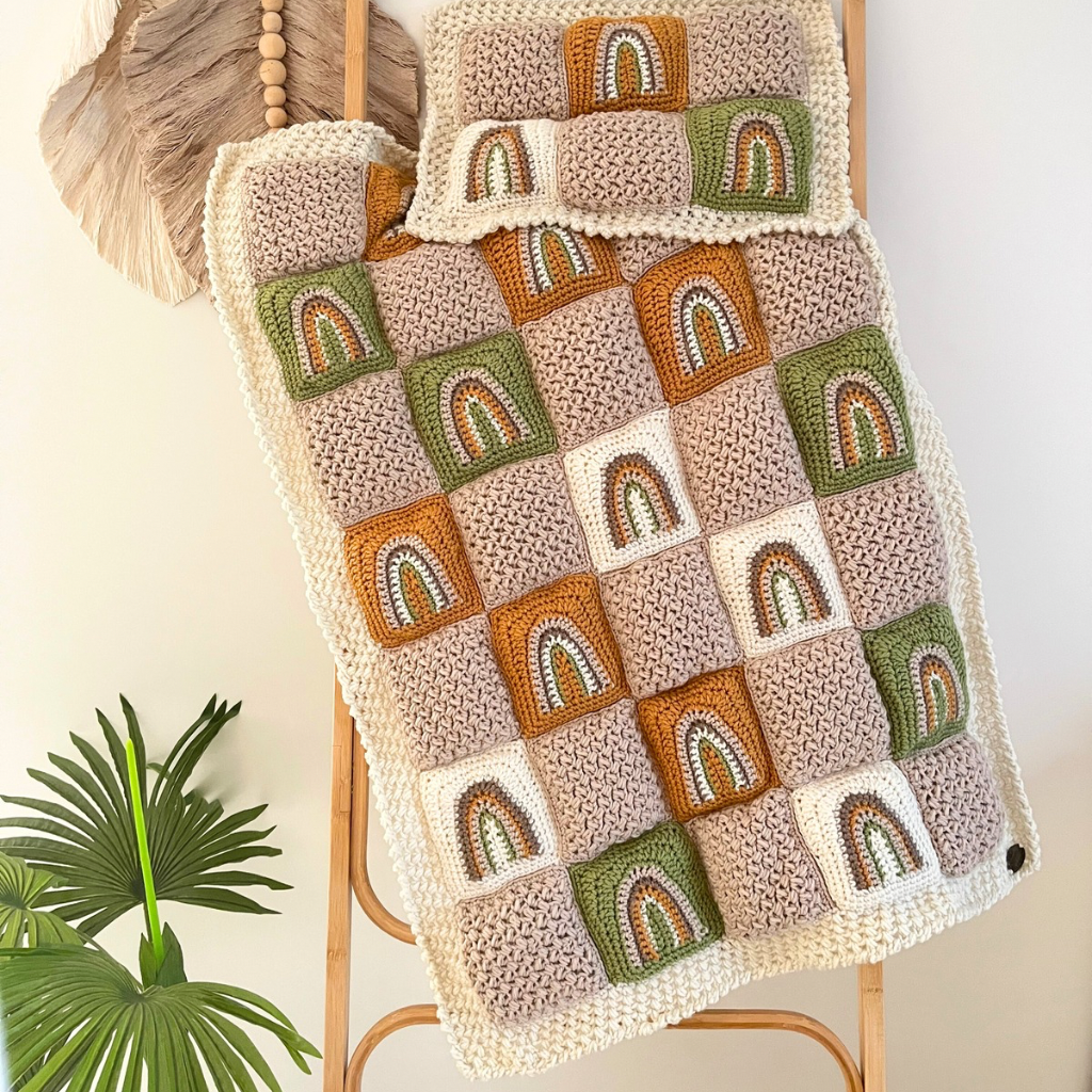 Handmade Baby Crochet Blanket, Crochet Baby Rainbow Quilt Set
