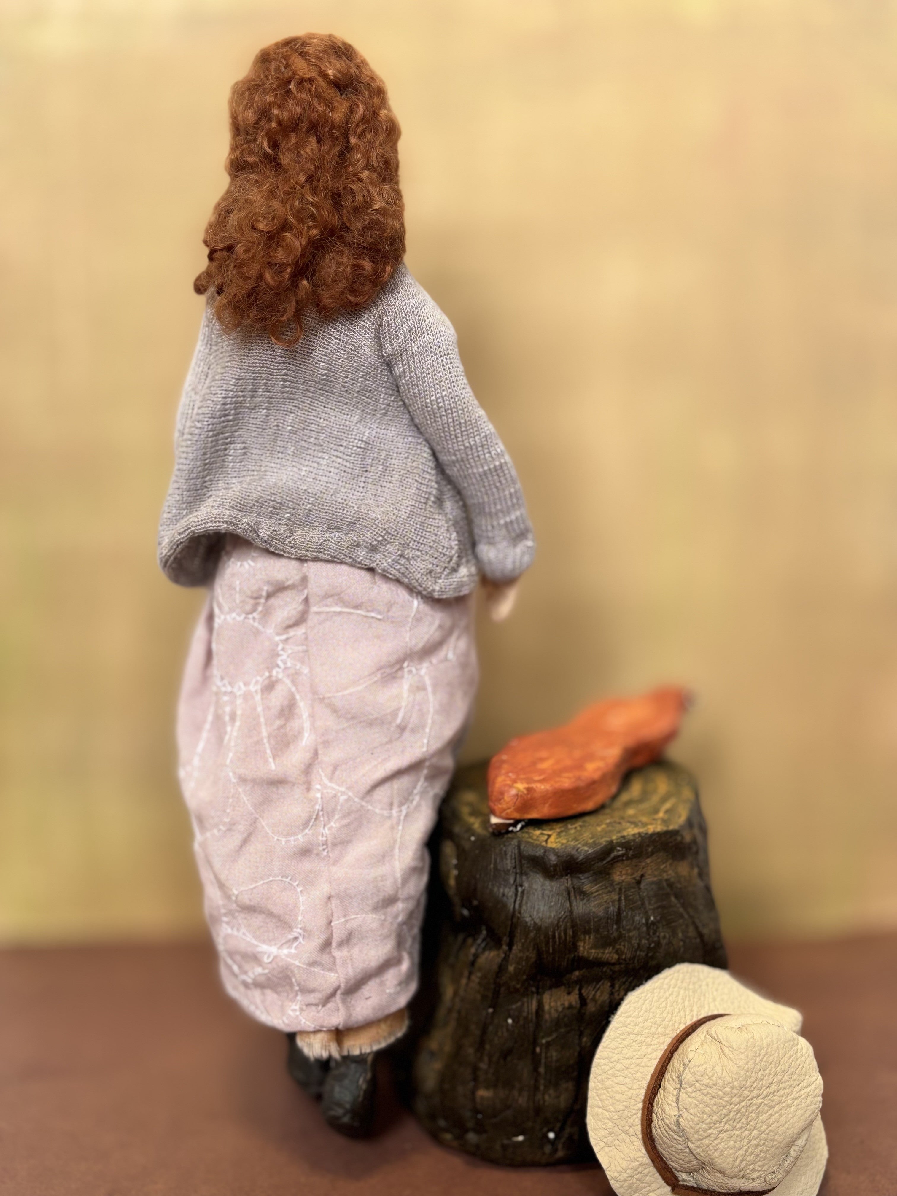 Busker mixed media Art Doll with dulcimer