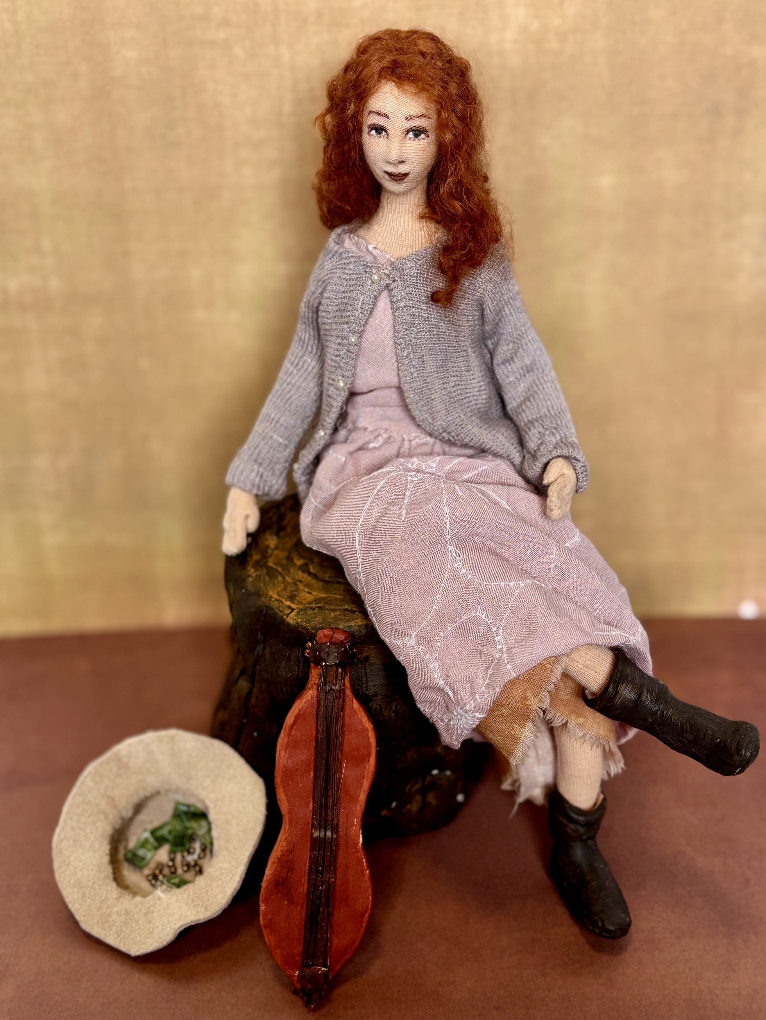 Busker mixed media Art Doll with dulcimer