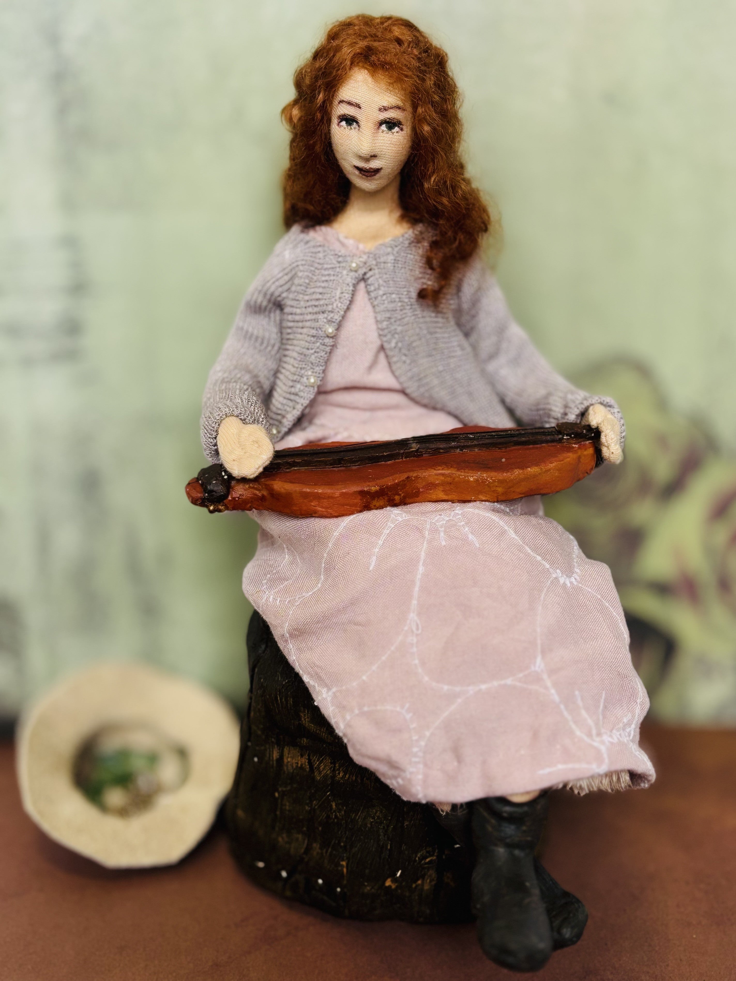 Busker mixed media Art Doll with dulcimer