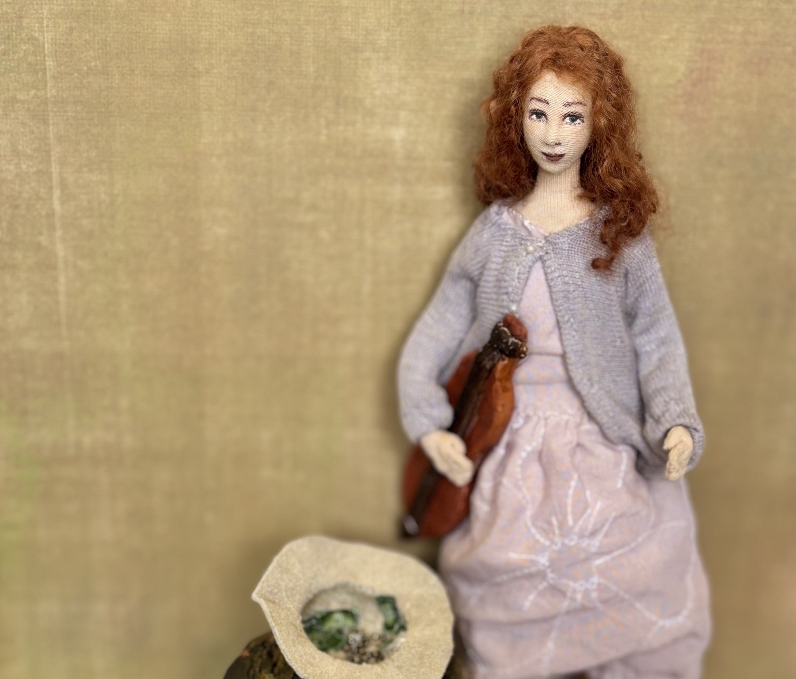 Busker mixed media Art Doll with dulcimer