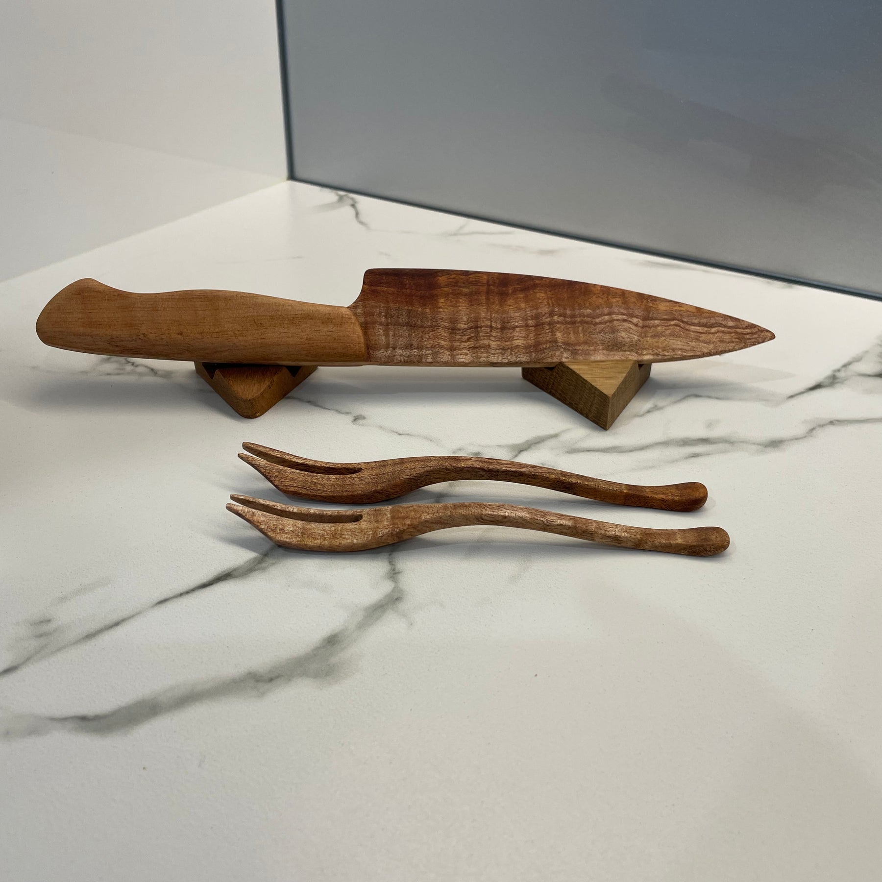 Handmade Wood Cake knife and 2 matching cake forks | Blackwood Cake Set